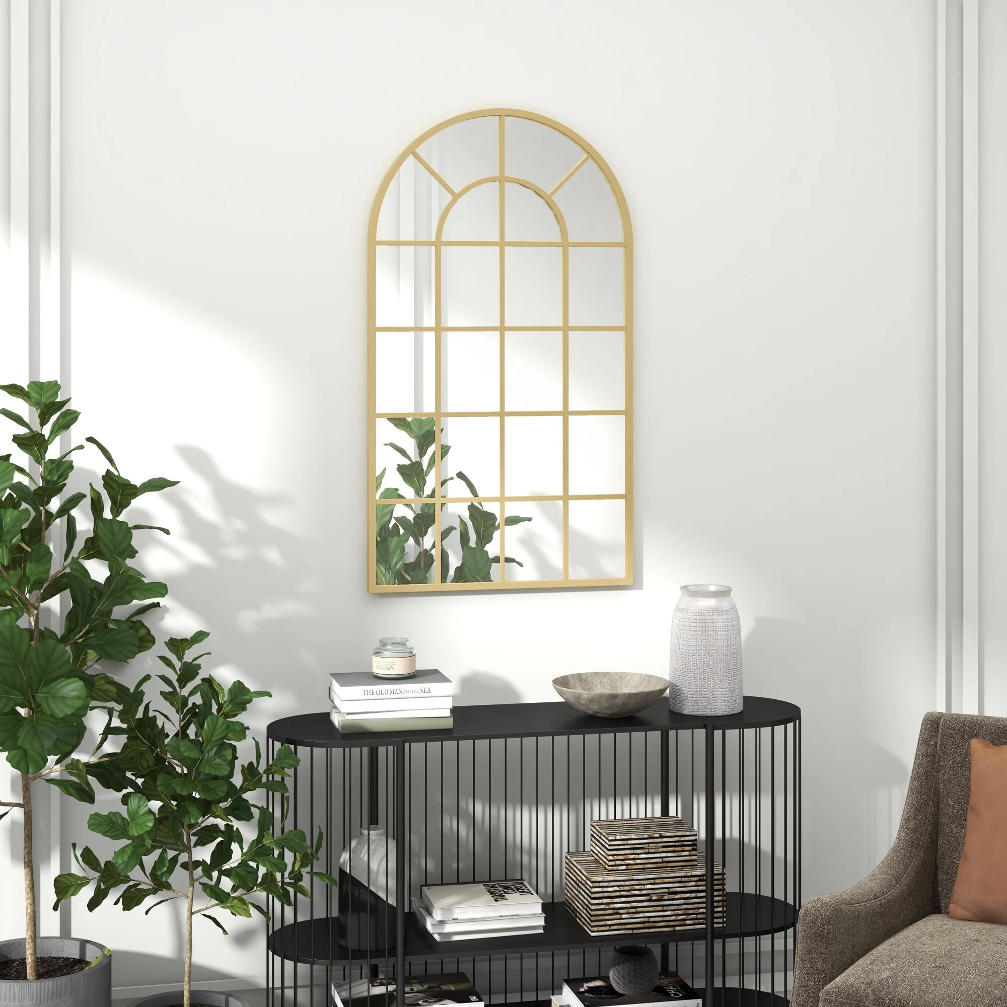 Wall Mirror 110x62cm Hanging Decorative Metal Frame, Gold