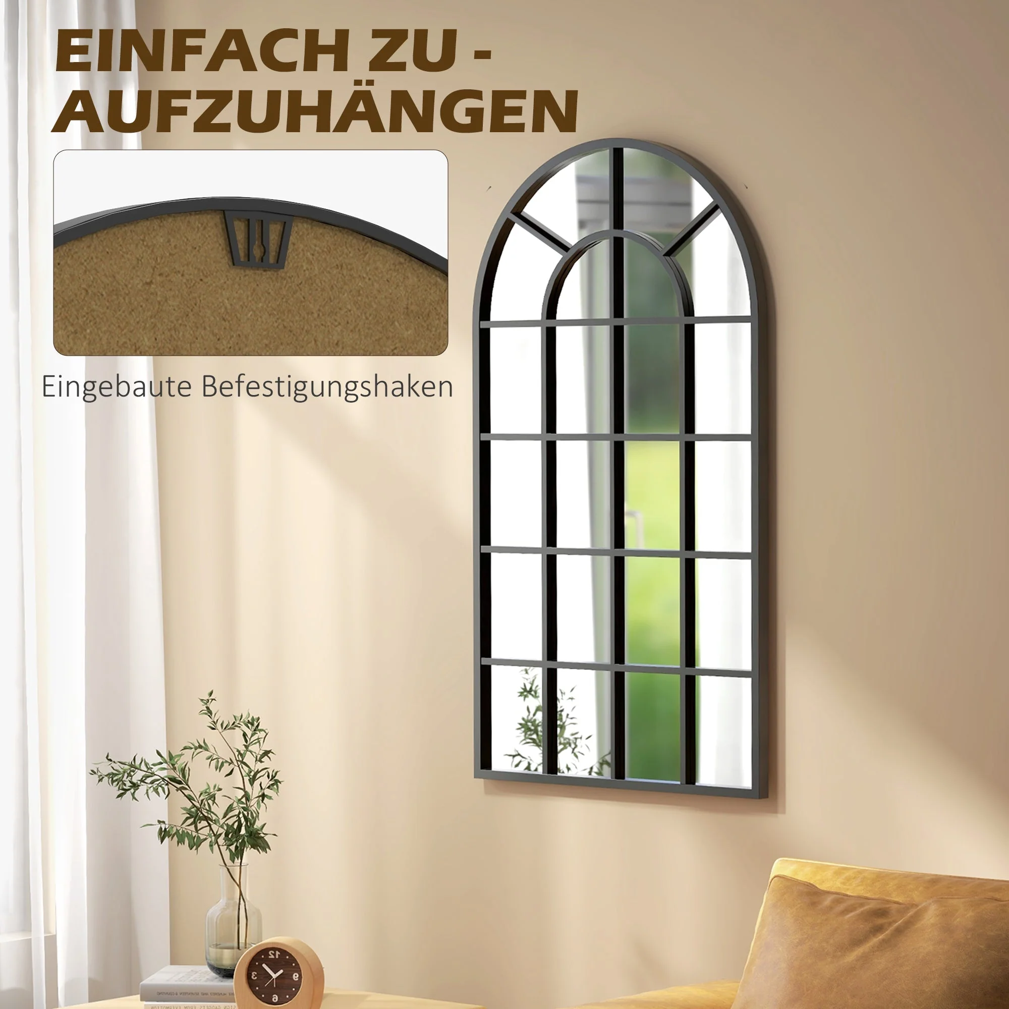 Wall Mirror, Wardrobe Hallway Living Room Bedroom, 110 x 62cm, Metal Frame, Black - Image 6