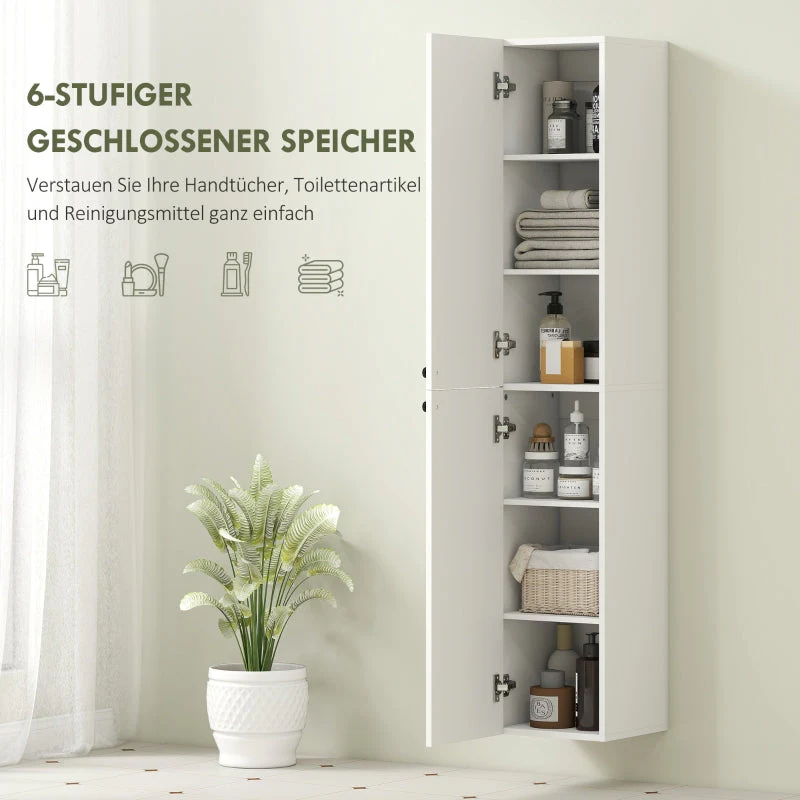 Wall-Mounted Bathroom Cabinet, 6 Shelves, Lacquered MDF, White - Image 5
