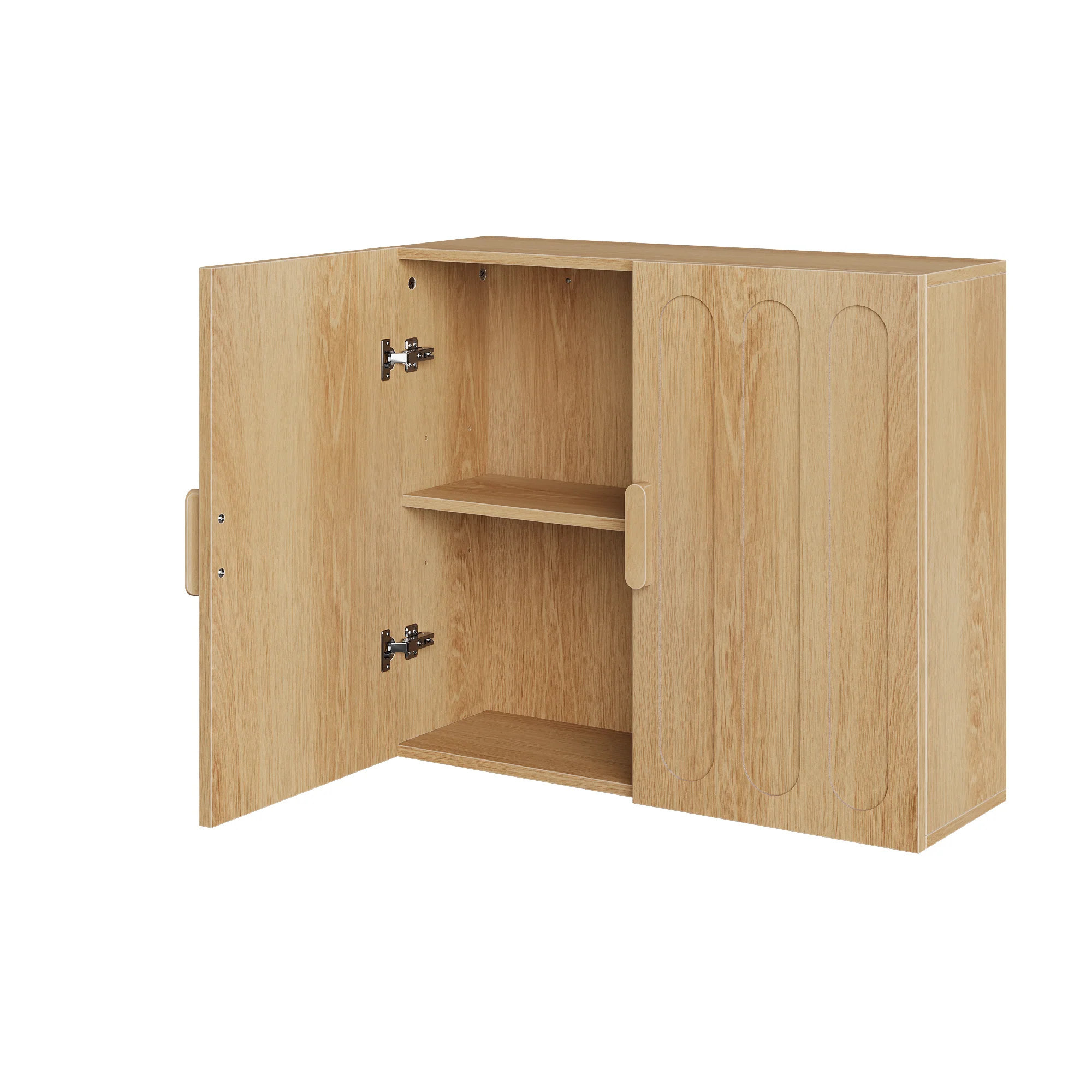 Wall-Mounted Bathroom Medicine Cabinet with Adjustable Shelves for Laundry and Kitchen, Oak Color - Image 9