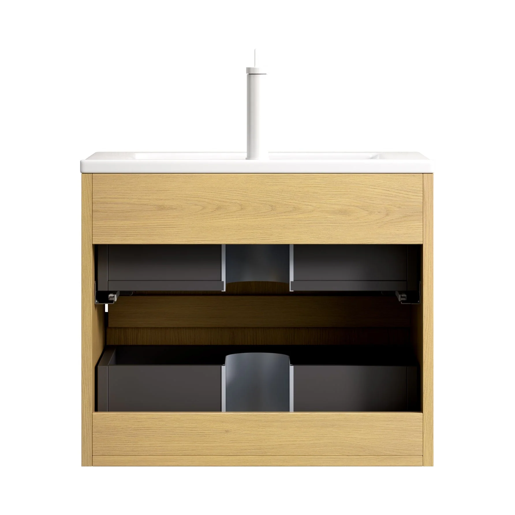 Wall-mounted Bathroom Vanity Unit with Ceramic Sink and 2 Drawers, Collora Wood Grain - Image 8