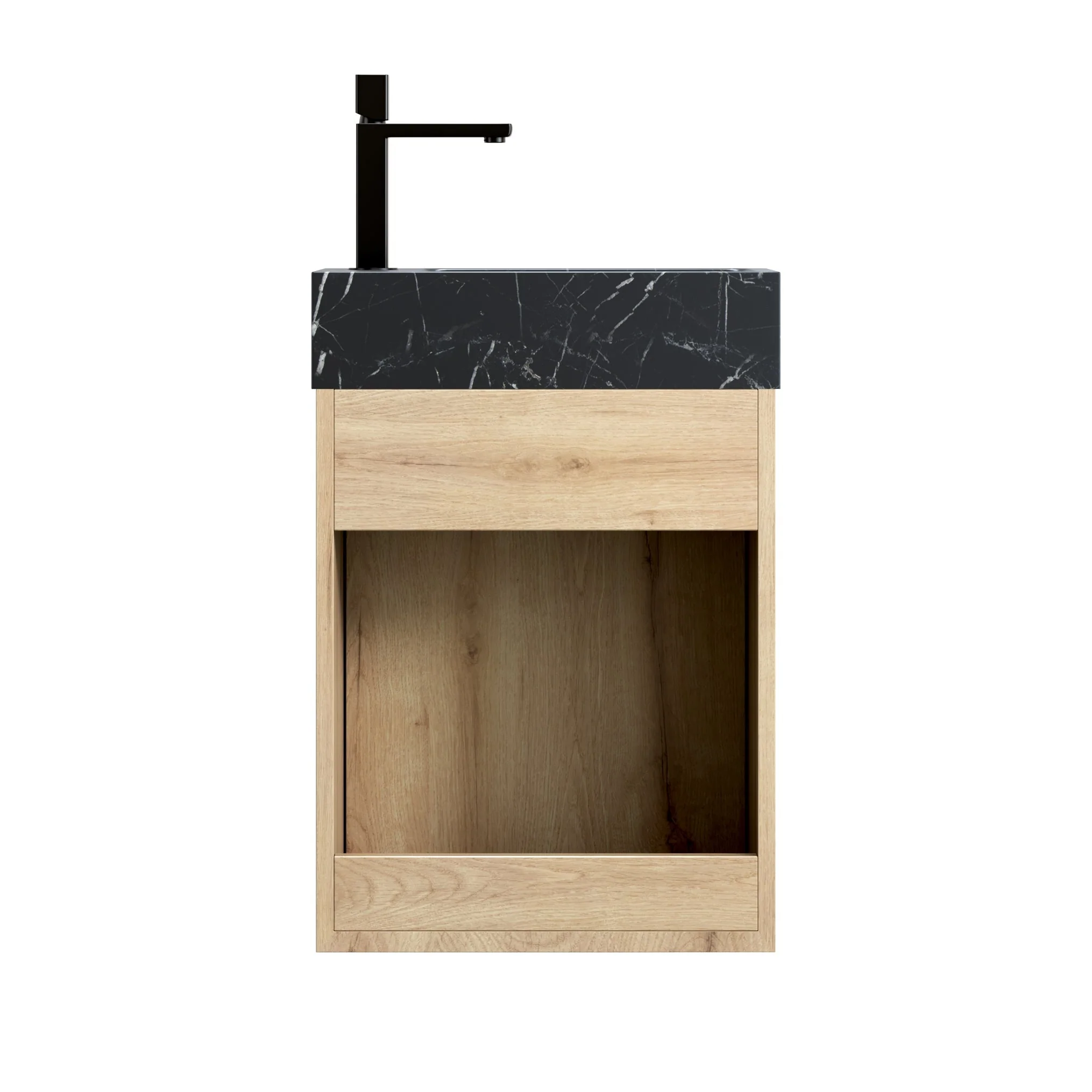 Wall-Mounted Bathroom Vanity Unit with Undermount Sink and Striped Cabinet, White Oak Wood Grain - Image 10