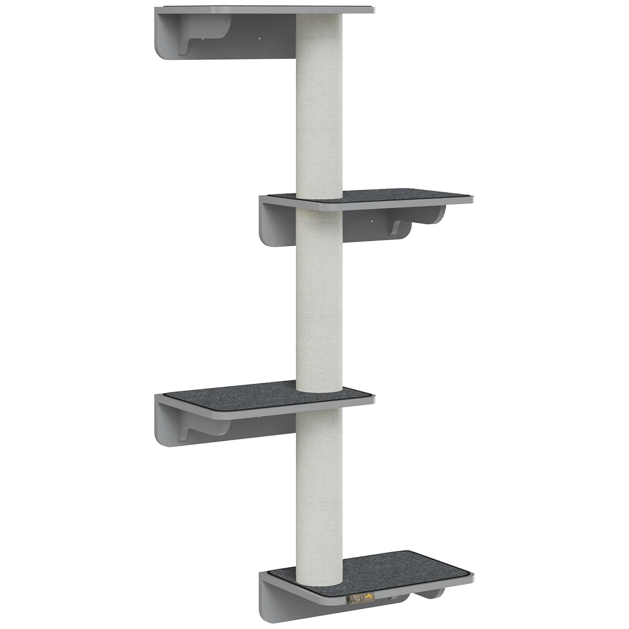 Wall-Mounted Cat Scratching Post with Climbing Wall, Wood in Light Grey Beige