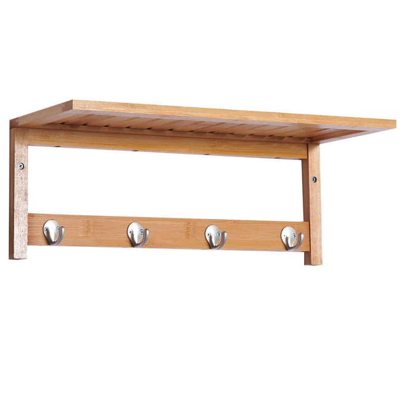 Wall-Mounted Coat Rack with Hooks 50cm - Natural Wood - Image 2
