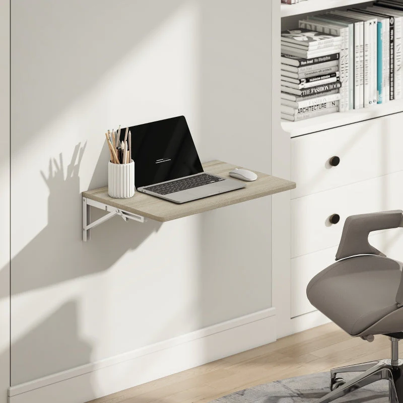 Wall-Mounted Folding Table 60x40cm Space-Saving Floating Desk Oak - Image 2