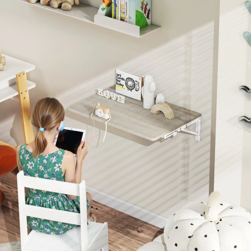 Wall-Mounted Folding Table 60x40cm Space-Saving Floating Desk Oak - Image 7