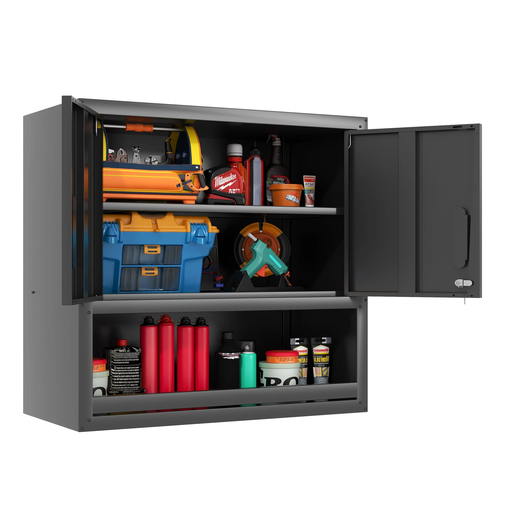 Wall-Mounted Tool Cabinet 77cm High, Locking Door, Adjustable Shelf, Metal