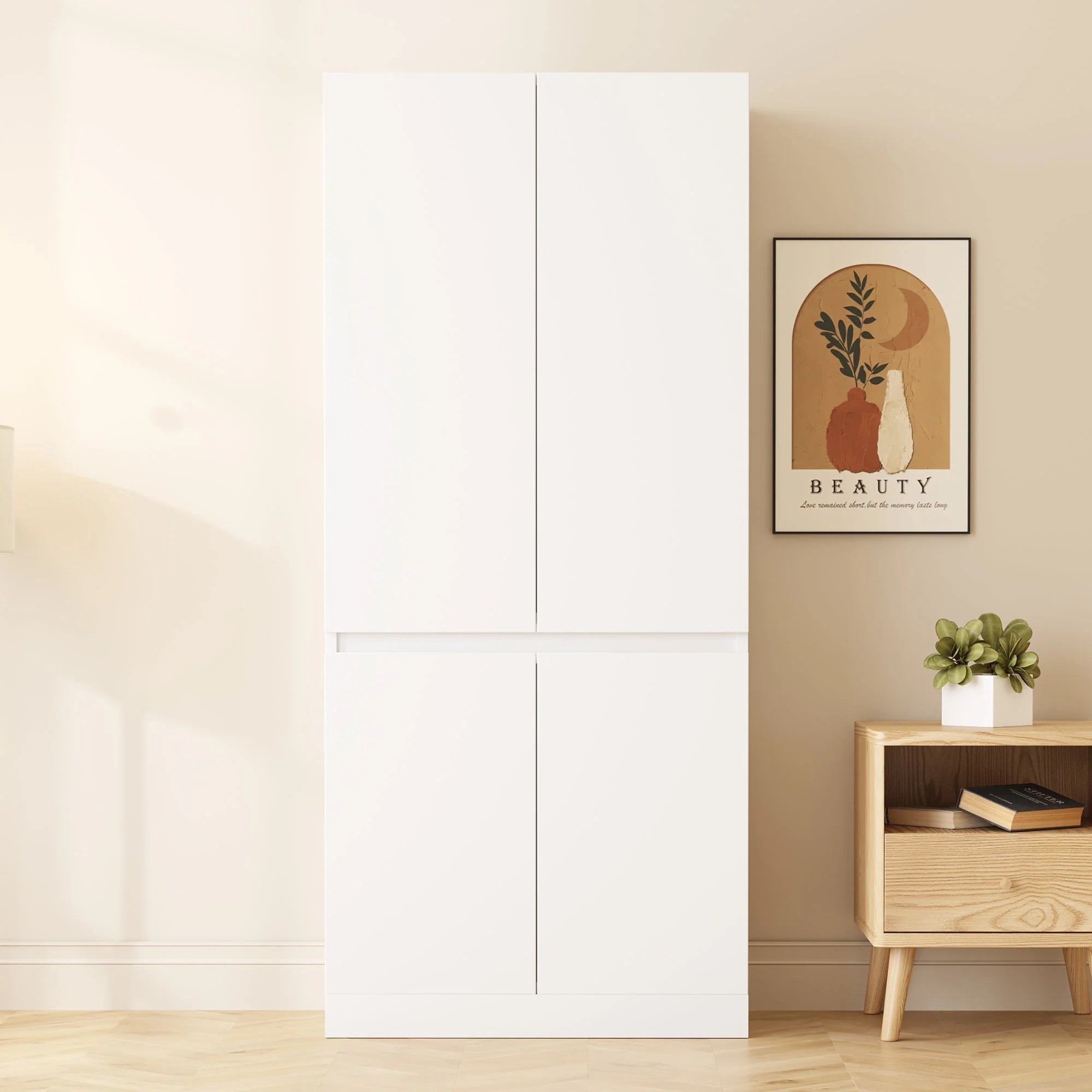Wardrobe Double Door Large Storage 70x40x170cm, White - Image 2