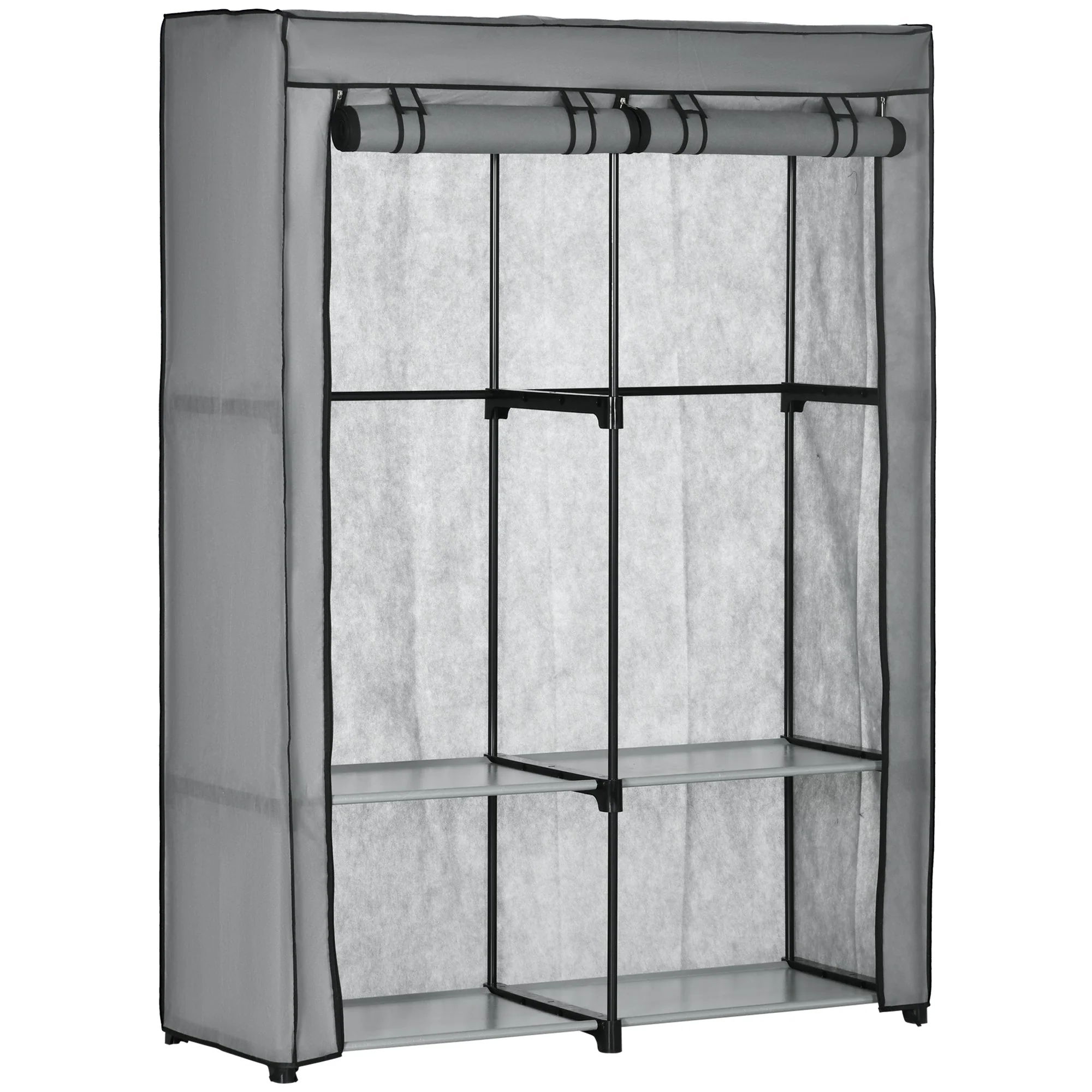 Wardrobe Fabric, Foldable with Zipper, Light Grey