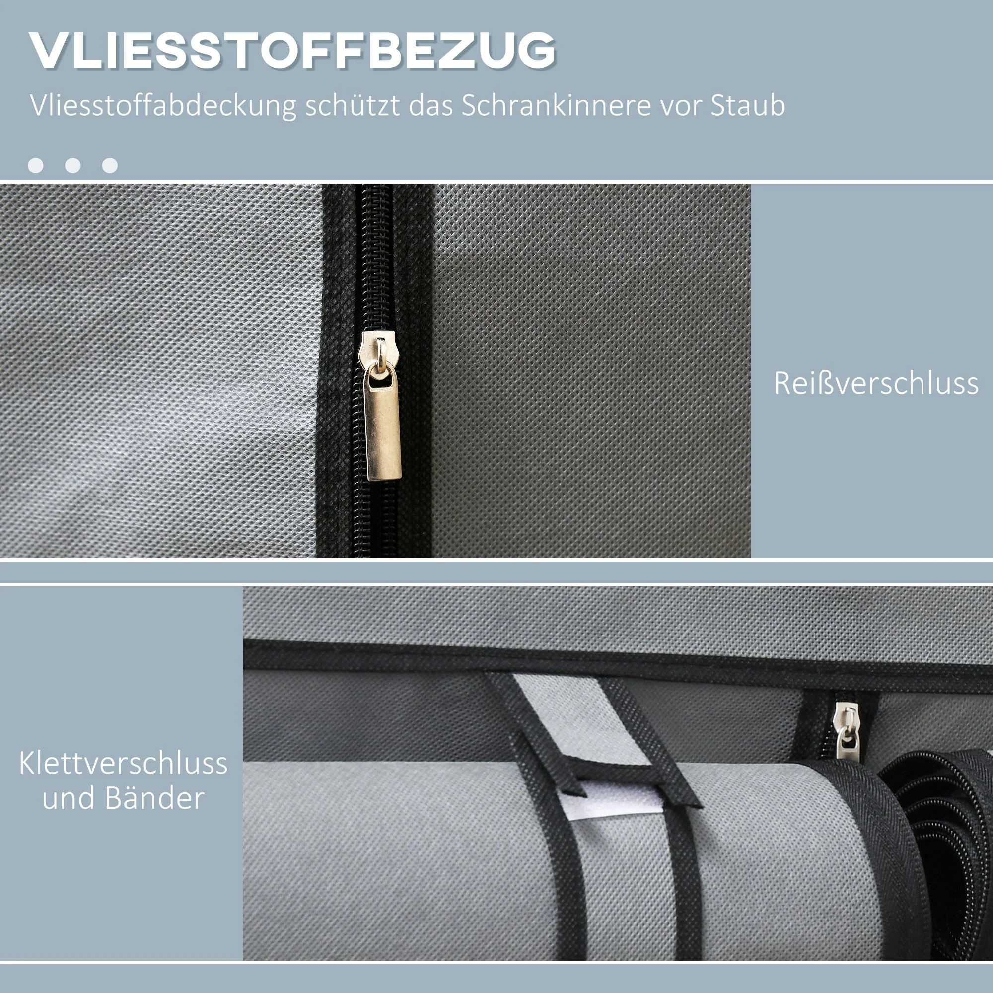 Wardrobe Fabric, Foldable with Zipper, Light Grey - Image 5