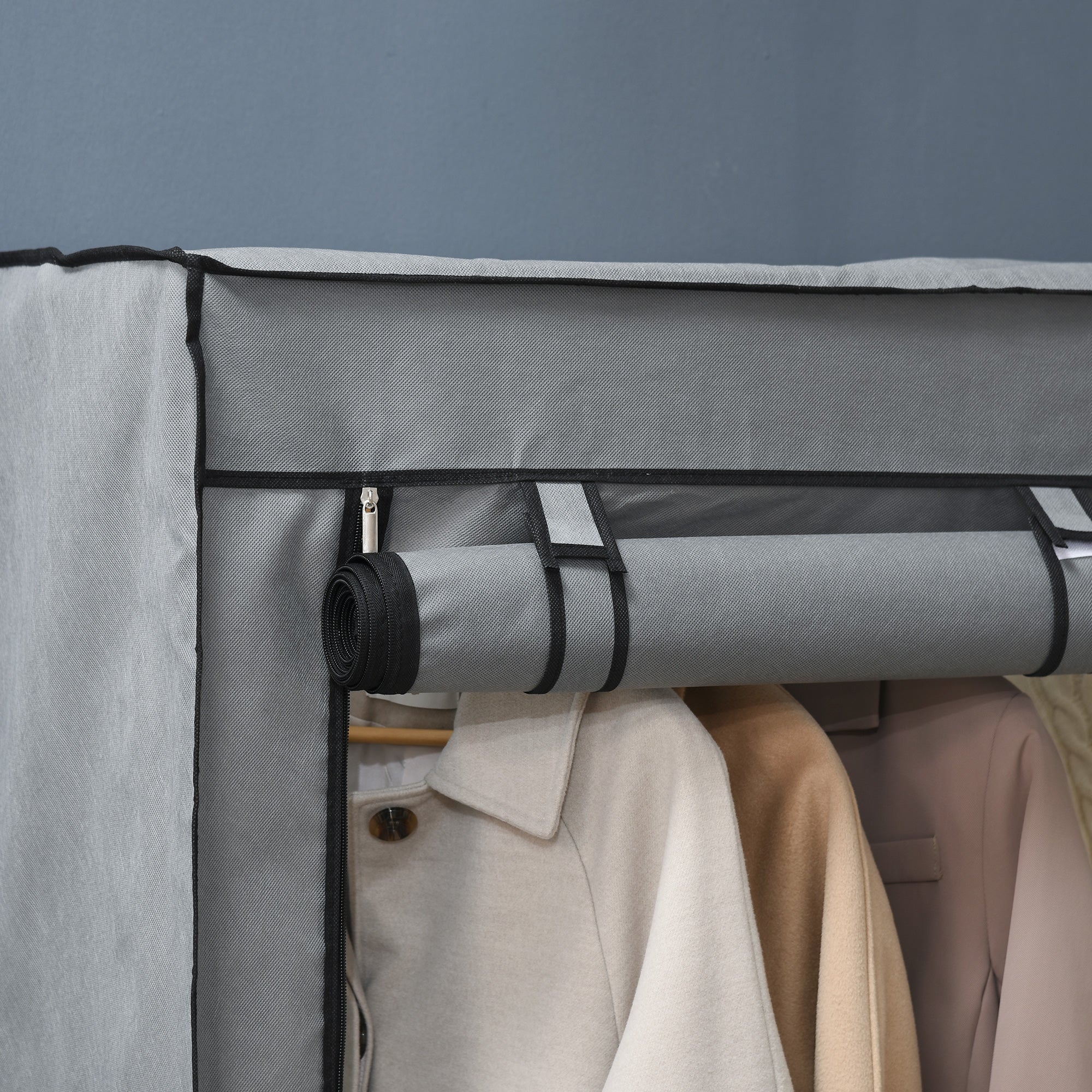 Wardrobe Fabric, Foldable with Zipper, Light Grey - Image 7