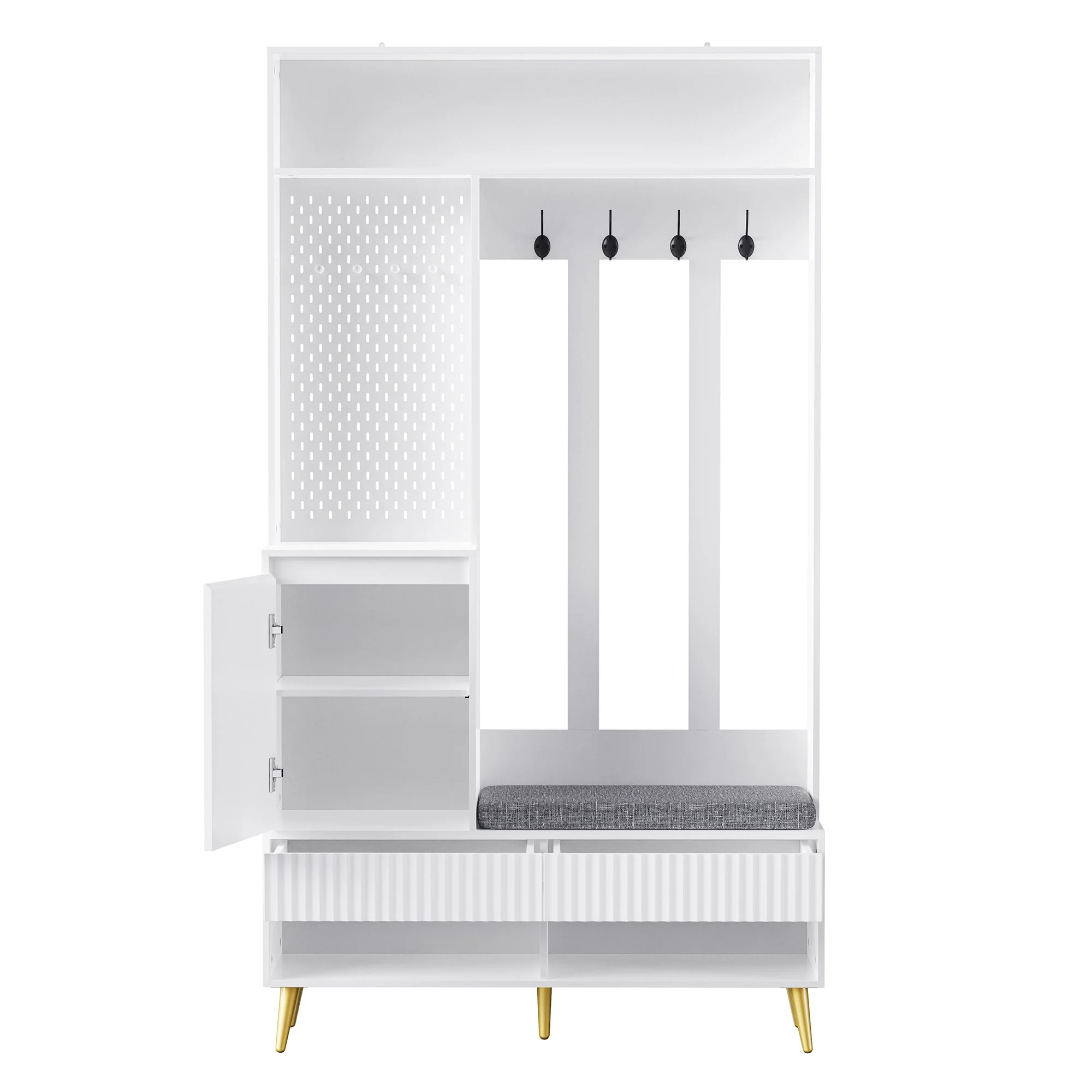 Wardrobe set, hallway with shoe bench, 4 coat hooks, two drawers and 1 door, white - Image 9