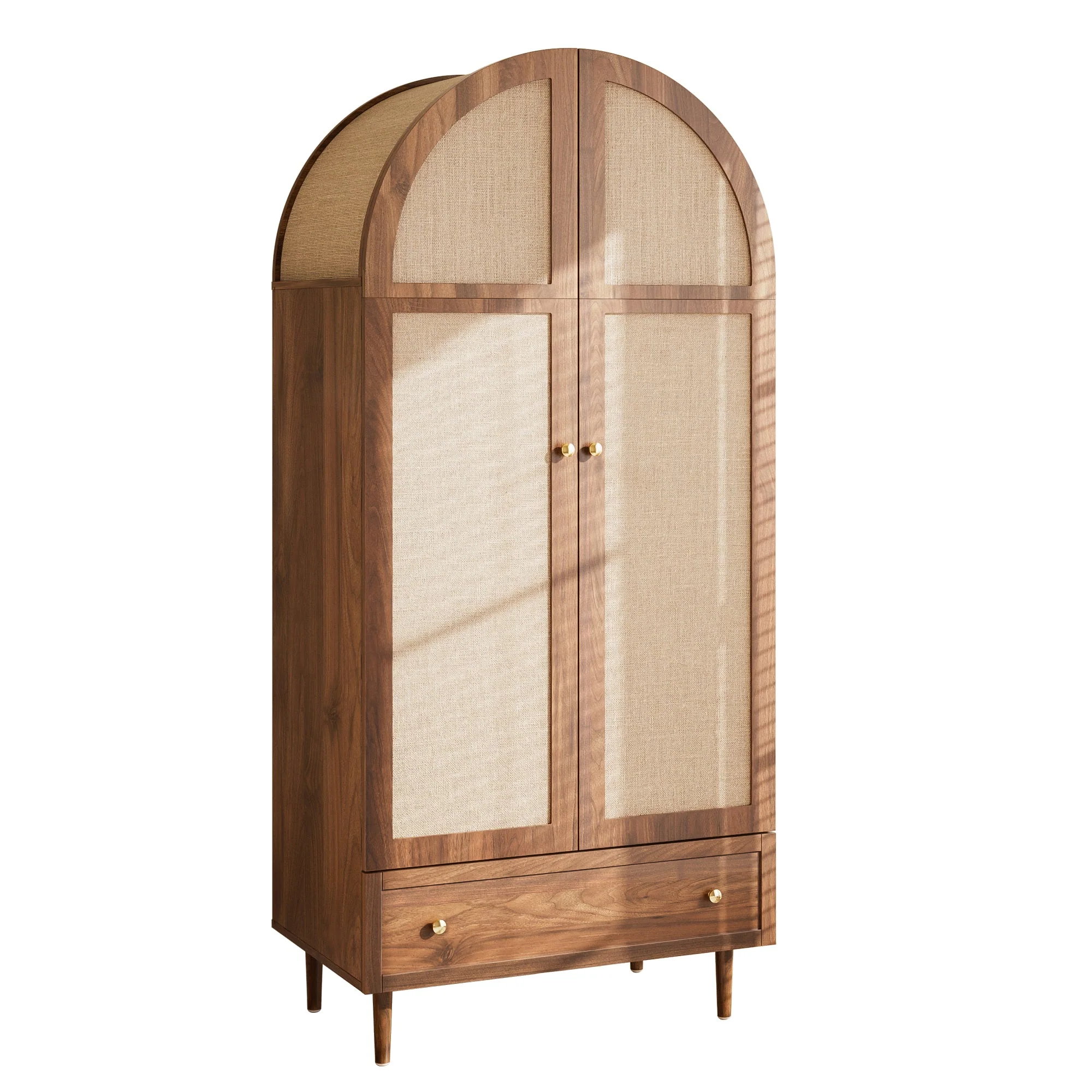 Wardrobe with Drawers Linen Fabric Wooden Doors - Image 2