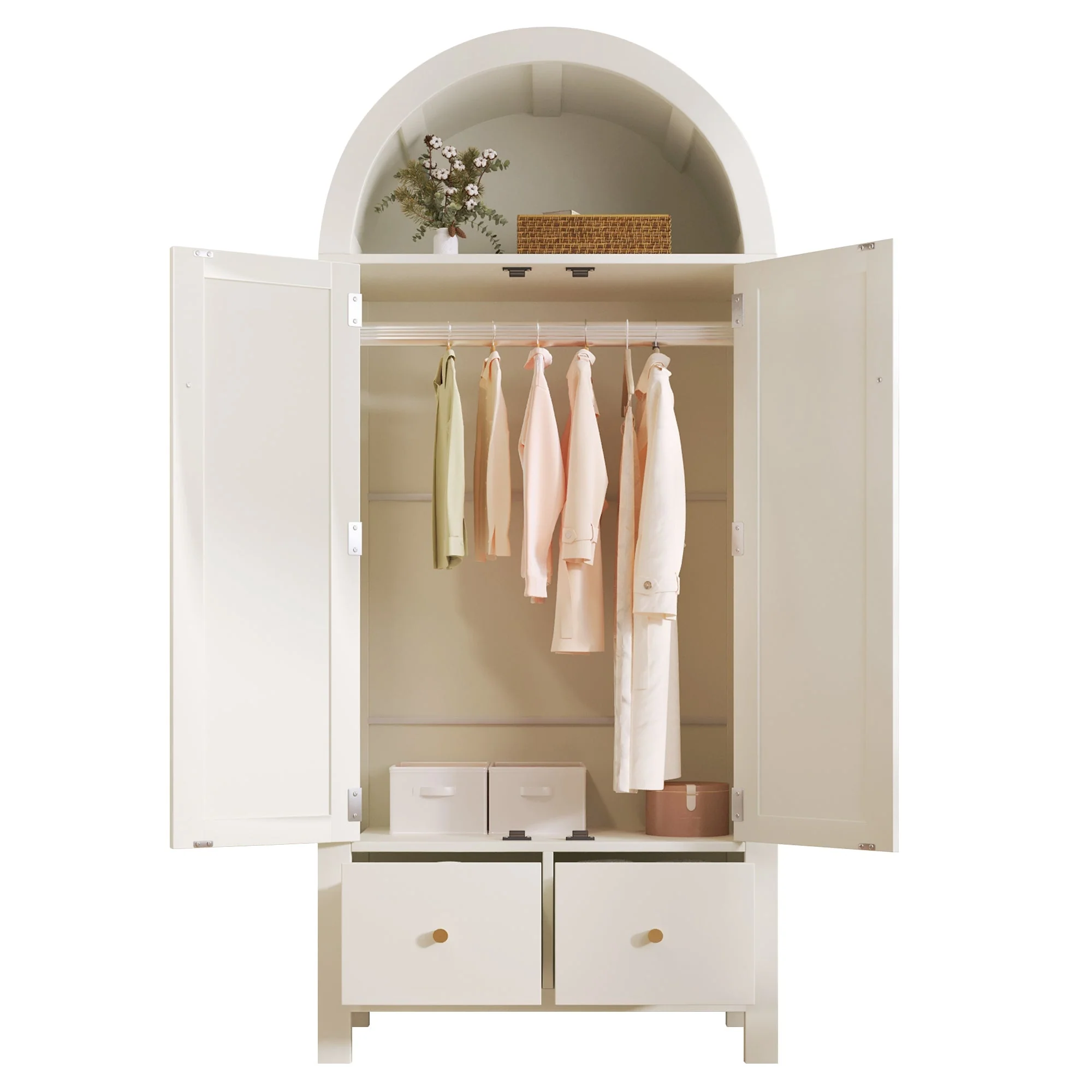 Wardrobe with Rattan Weave and 2 Doors, 181x78x45cm, White Wood - Image 7