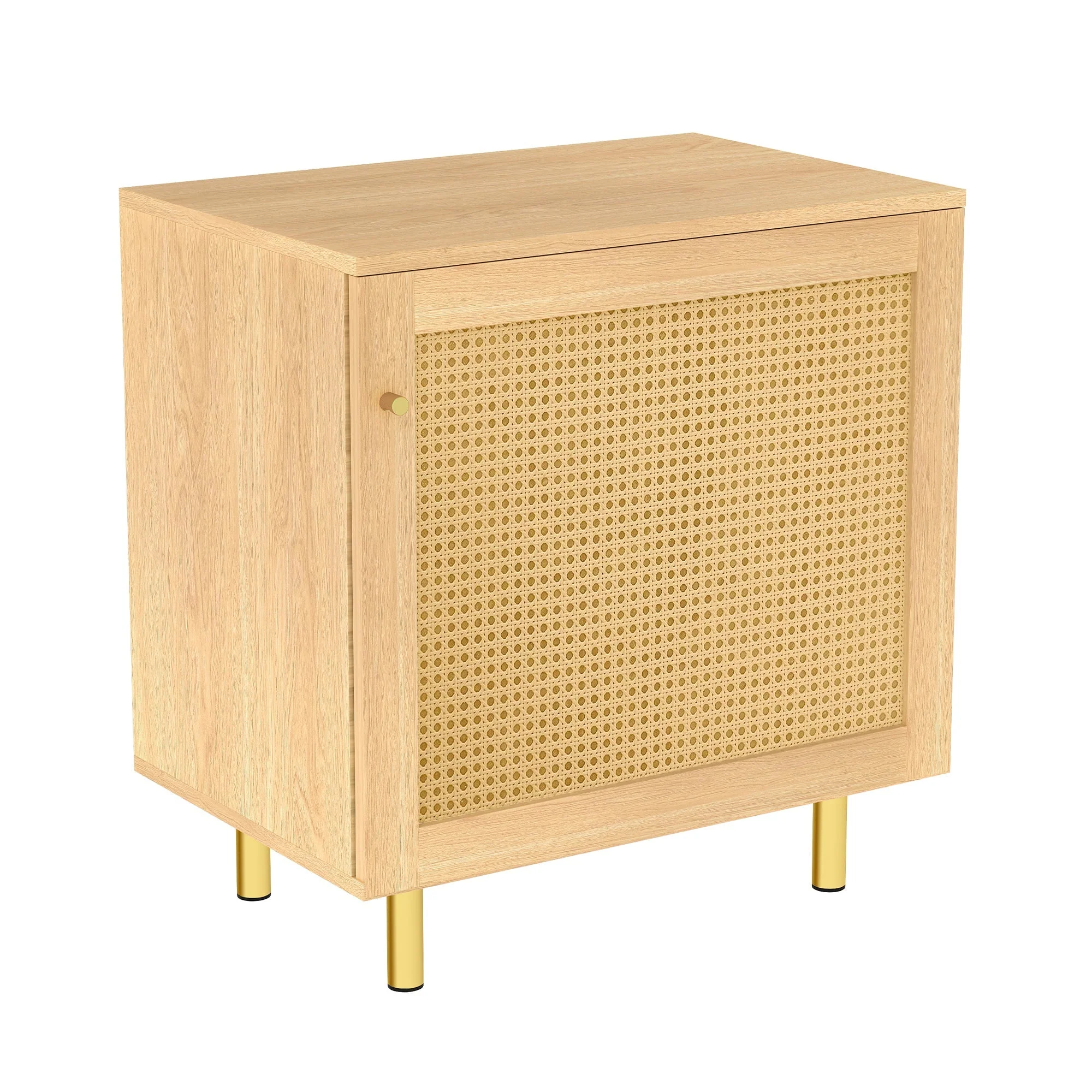 Wicker Nightstand Single Door Rustic Natural Wood Look - Image 3