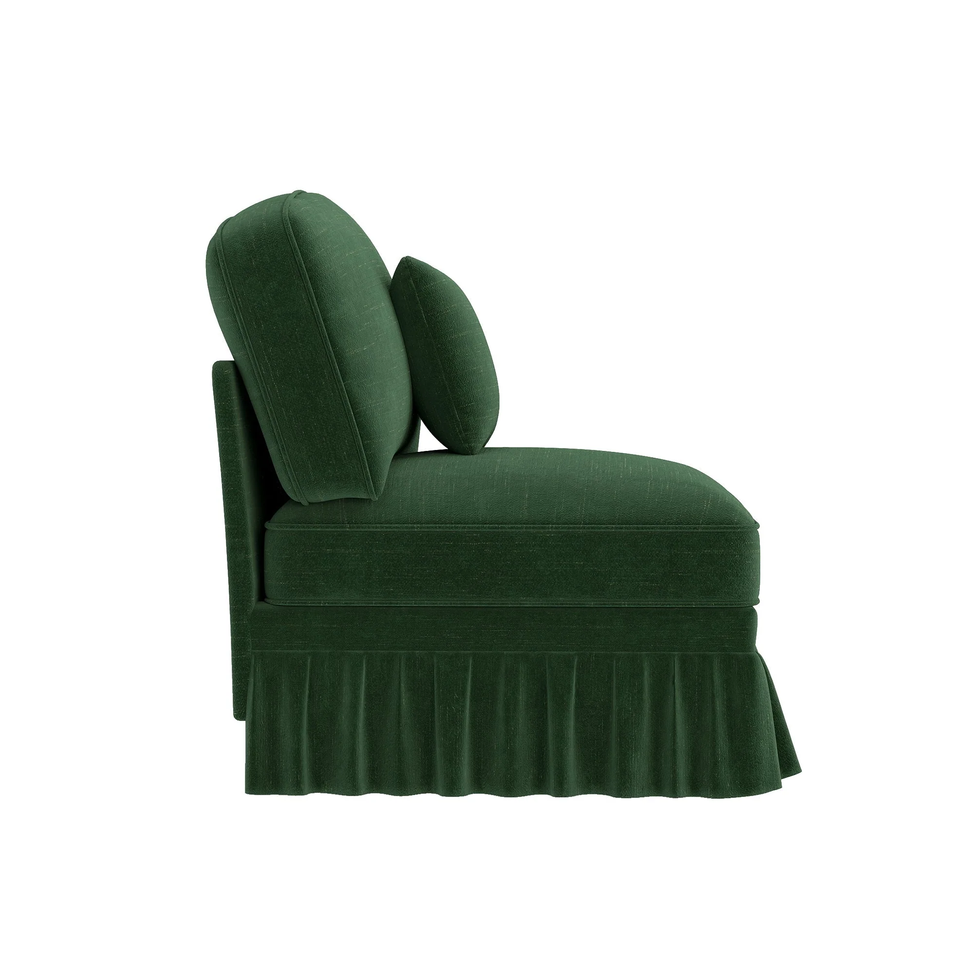 Windsor Armless Sofa with Removable Ruffle Skirt and Cushion, Green Chenille - Image 6