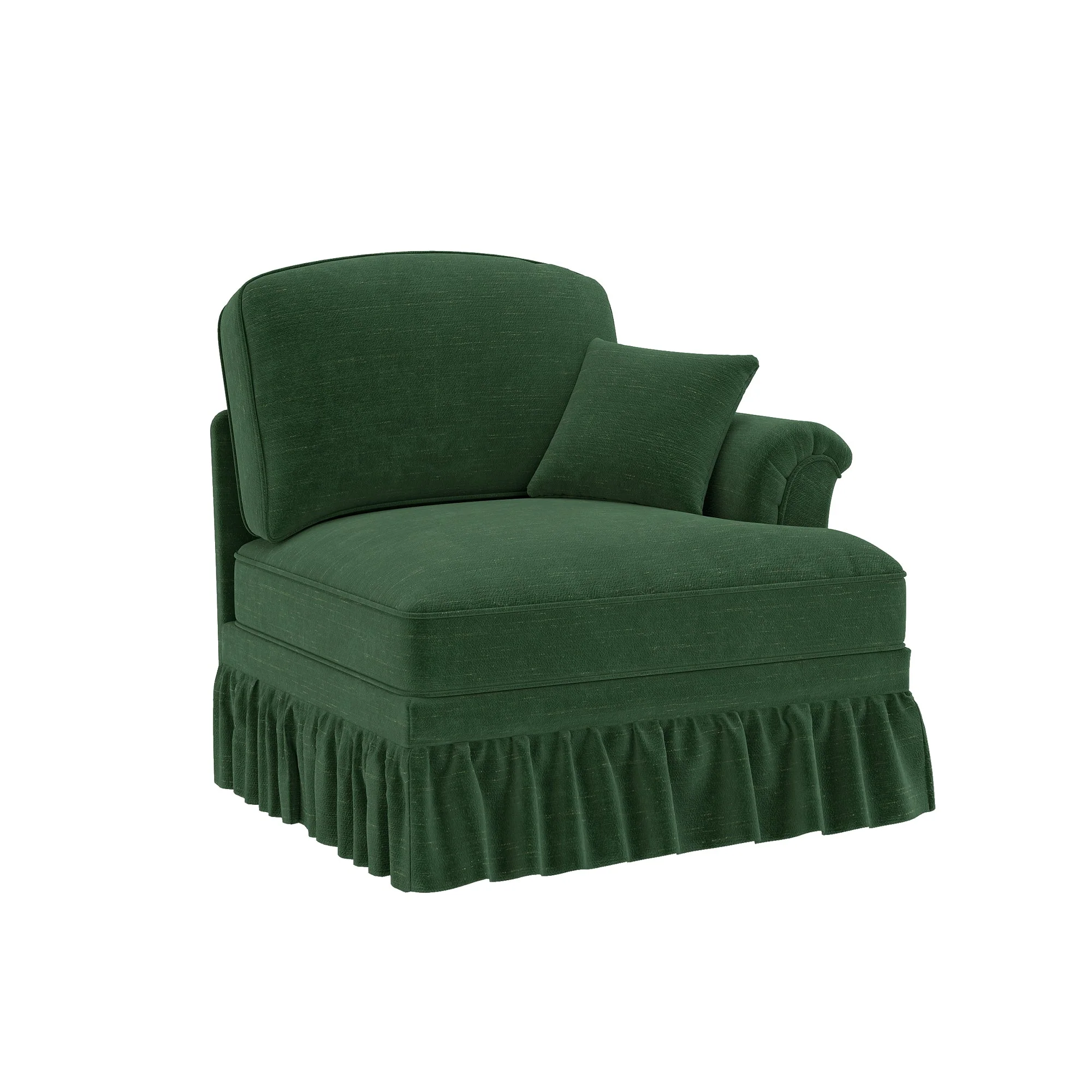 Windsor Cloud Sofa with Removable Ruffle Skirt and Cushion, Chenille Green - Image 4