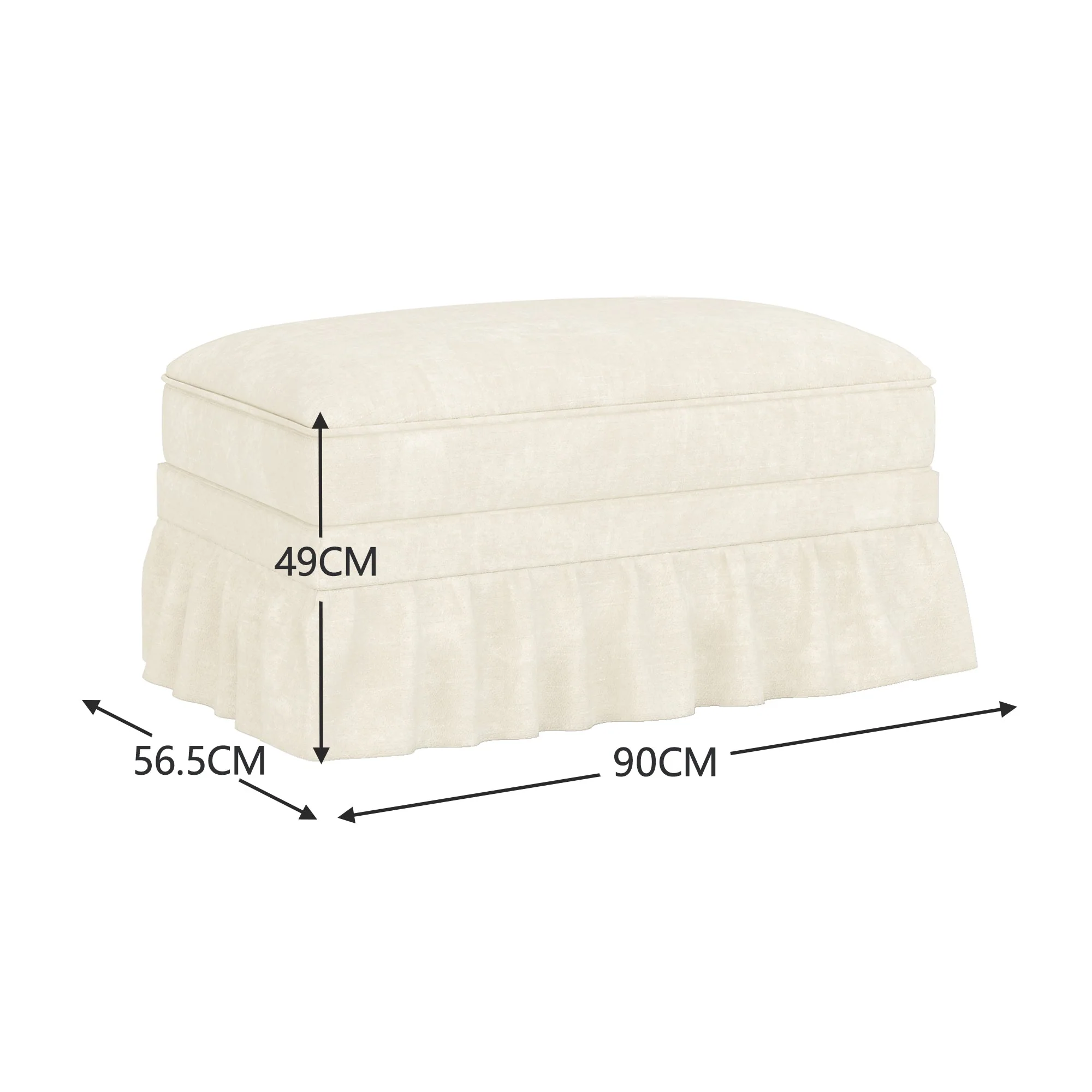 Windsor Stool with Removable Ruffled Skirt and Chenille Fabric, White - Image 6