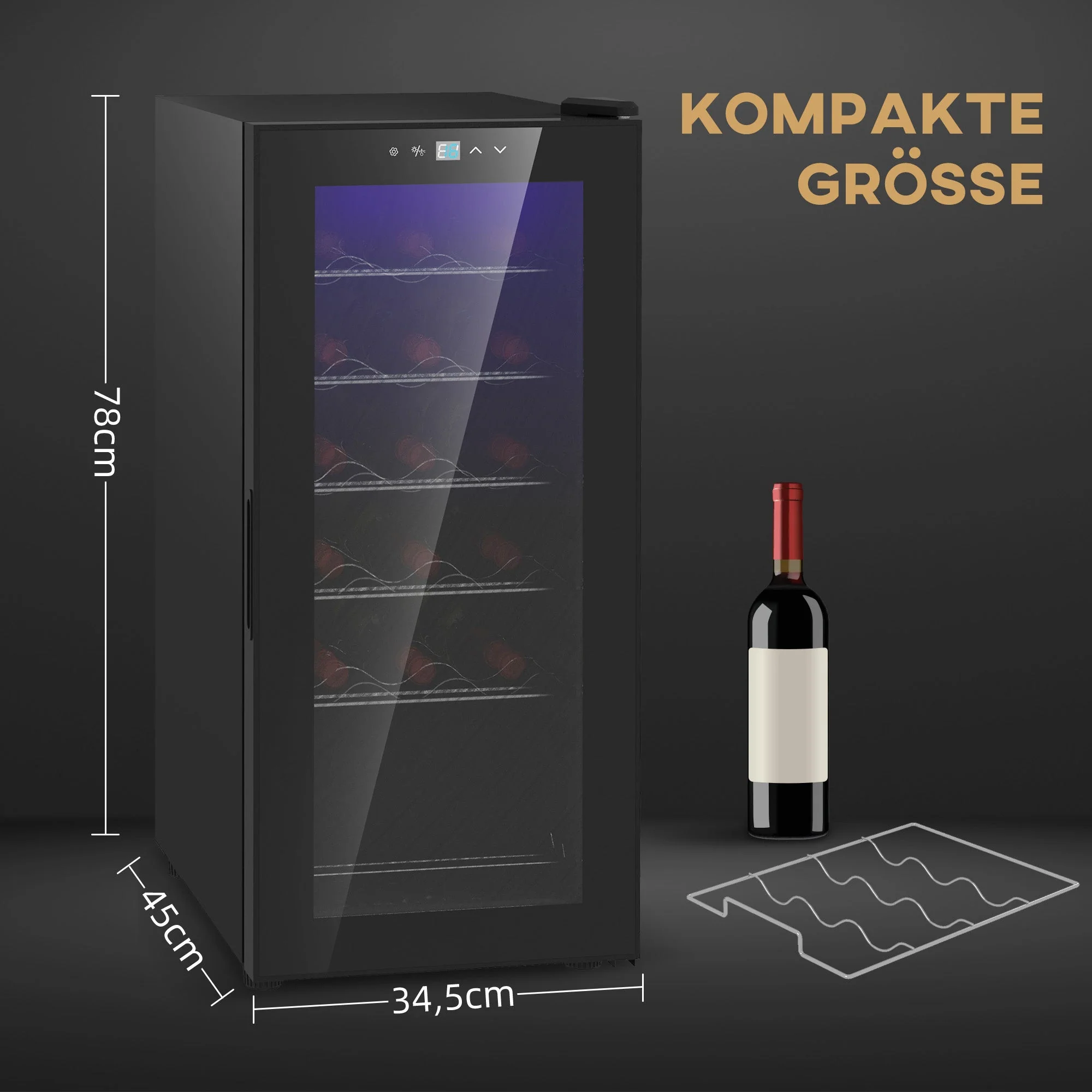 Wine Cooler, 18 Bottles, 50L, Glass Door, Stainless Steel - Image 5