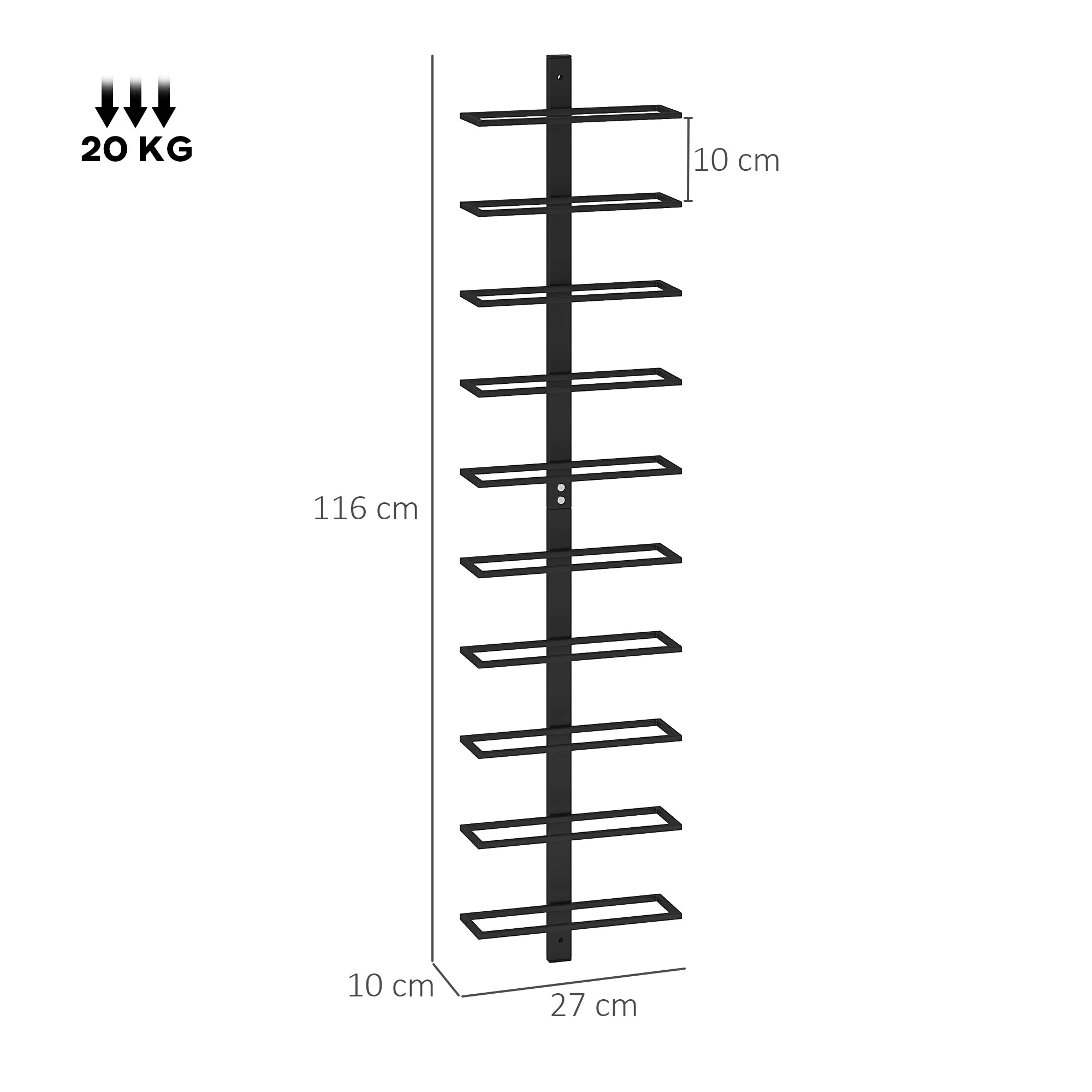 Wine Rack Bottle Holder for 10 Bottles Wall-Mounted Steel Black - Image 3