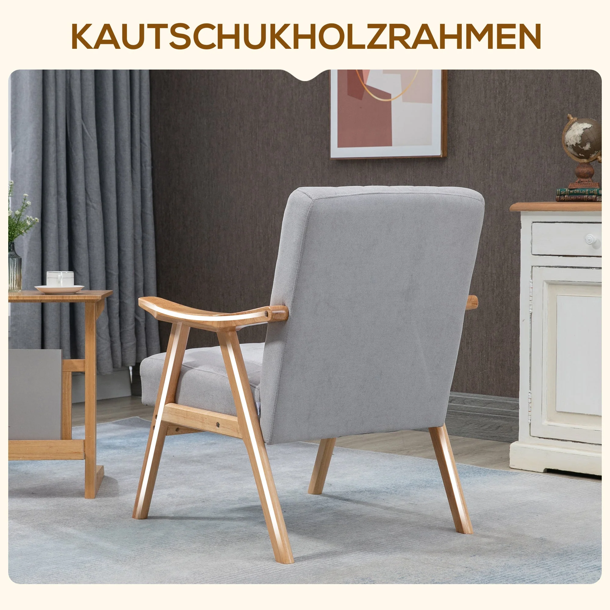 Wing Chair with Armrests, Scandi Design, Light Grey - Image 5