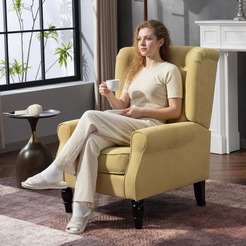 Wingback Accent Chair, Upholstered Button Tufted Occasional, Yellow