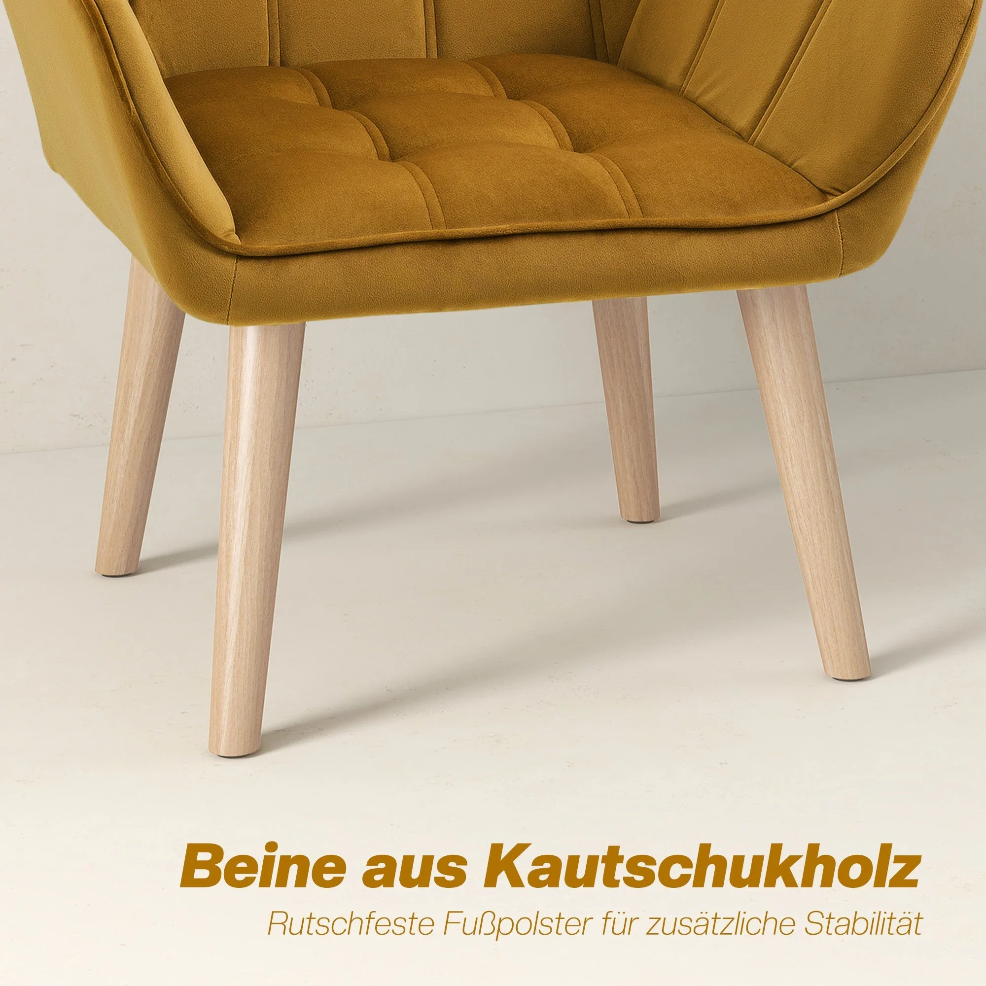 Wingback Recliner Chair, Scandinavian Style Raised Legs, Yellow Velvety Polyester - Image 6