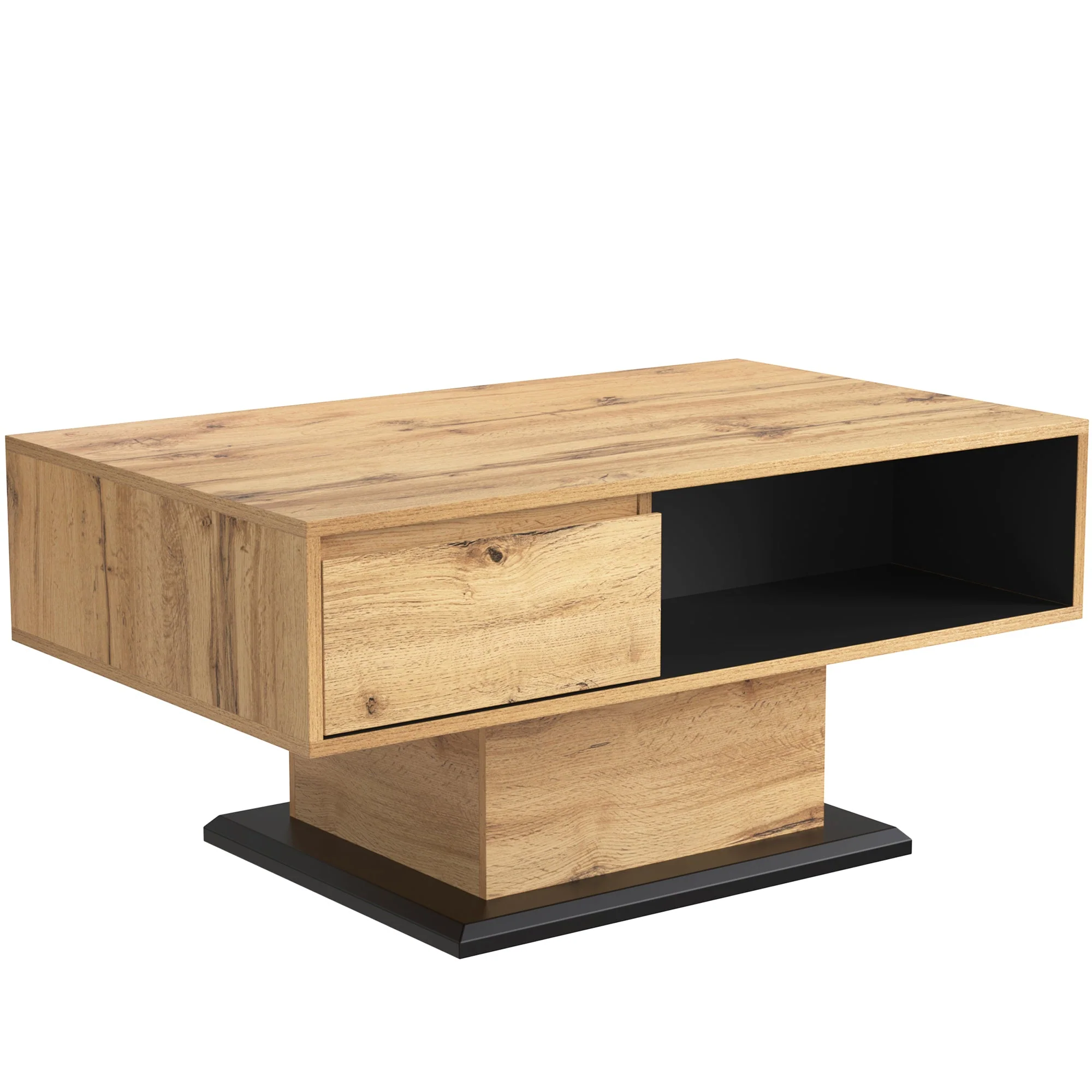 Wood grain coffee table with handleless drawer and double-sided storage - Image 10