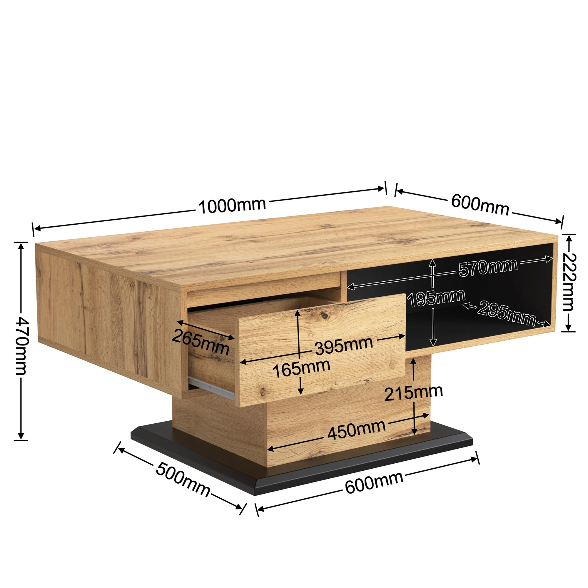 Wood grain coffee table with handleless drawer and double-sided storage - Image 7
