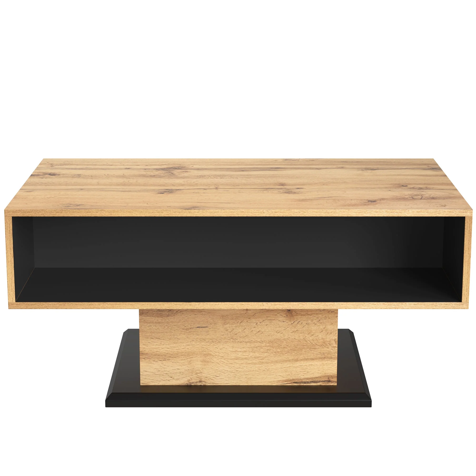 Wood grain coffee table with handleless drawer and double-sided storage - Image 9