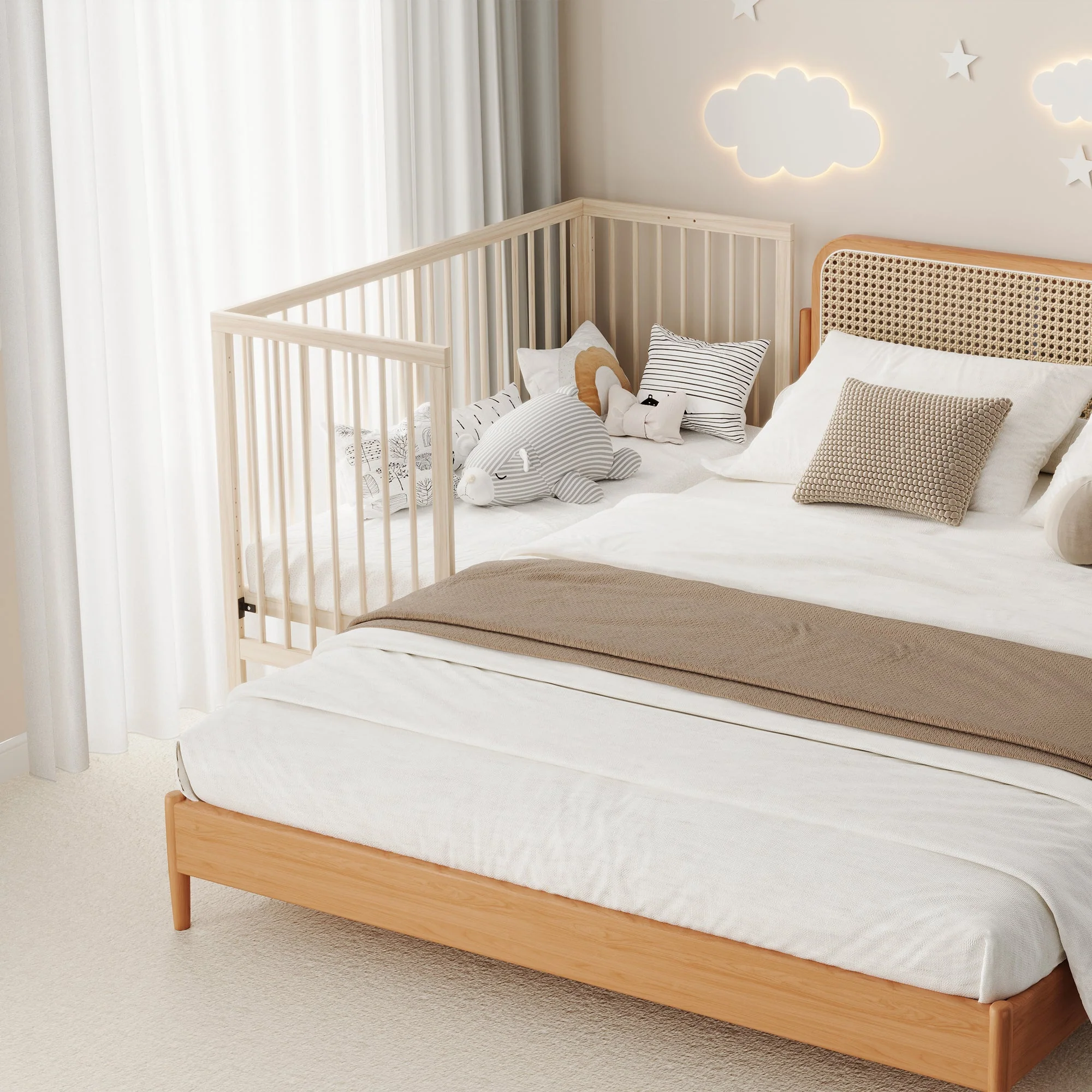 Wooden Baby Bed, Multifunctional Convertible Side Bed/Desk, Spruce, Natural Color - Image 6
