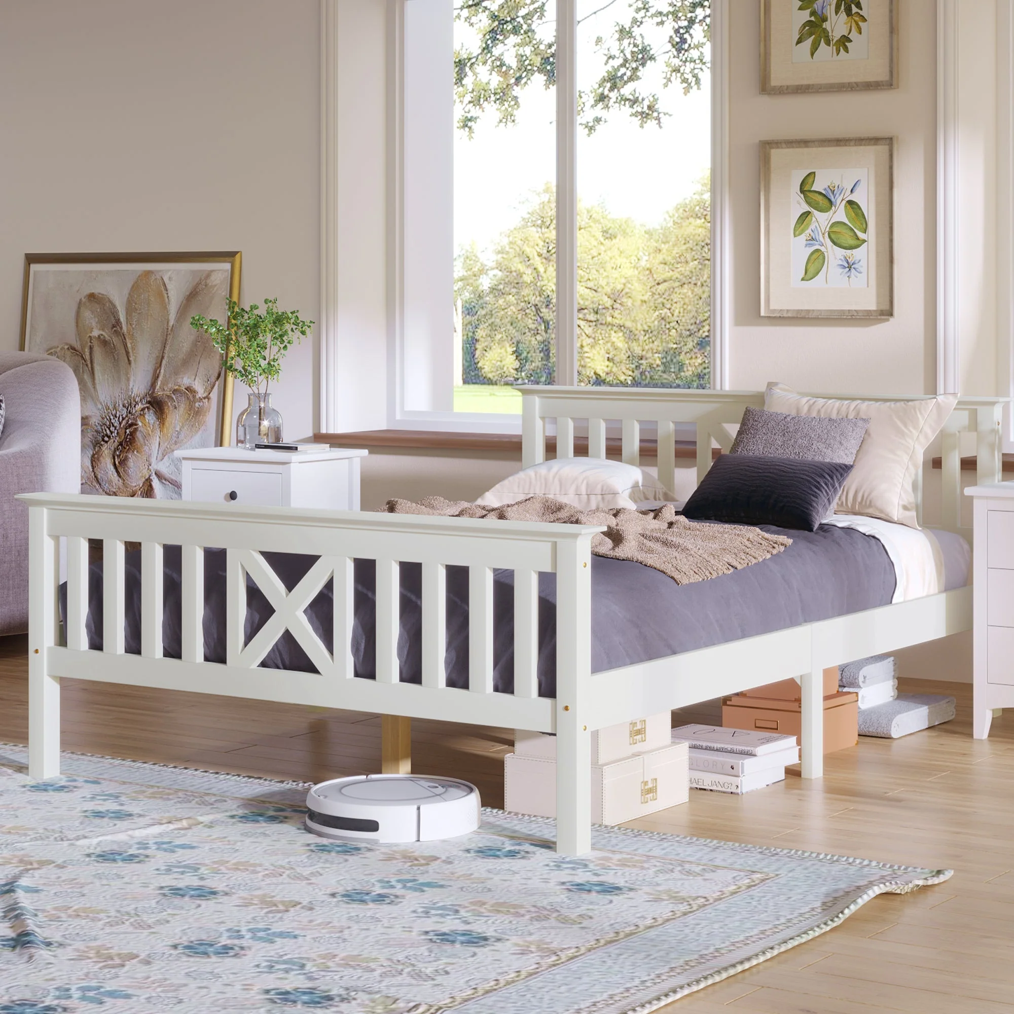 Wooden Bed Double Bed, 140 x 200 cm, Solid Pine, White - Image 7