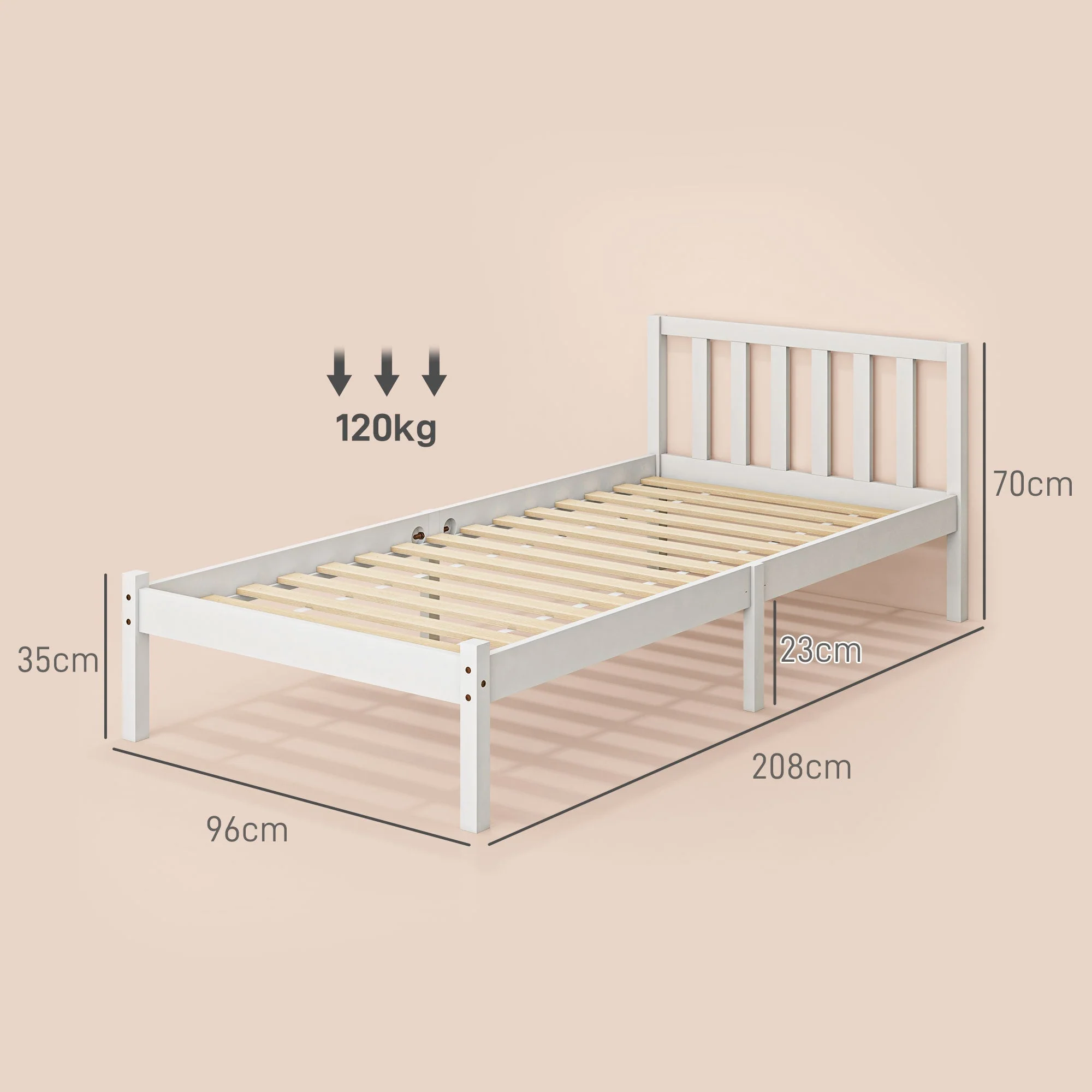 Wooden Bed Frame 208x96cm Slatted Base Headboard, White - Image 3