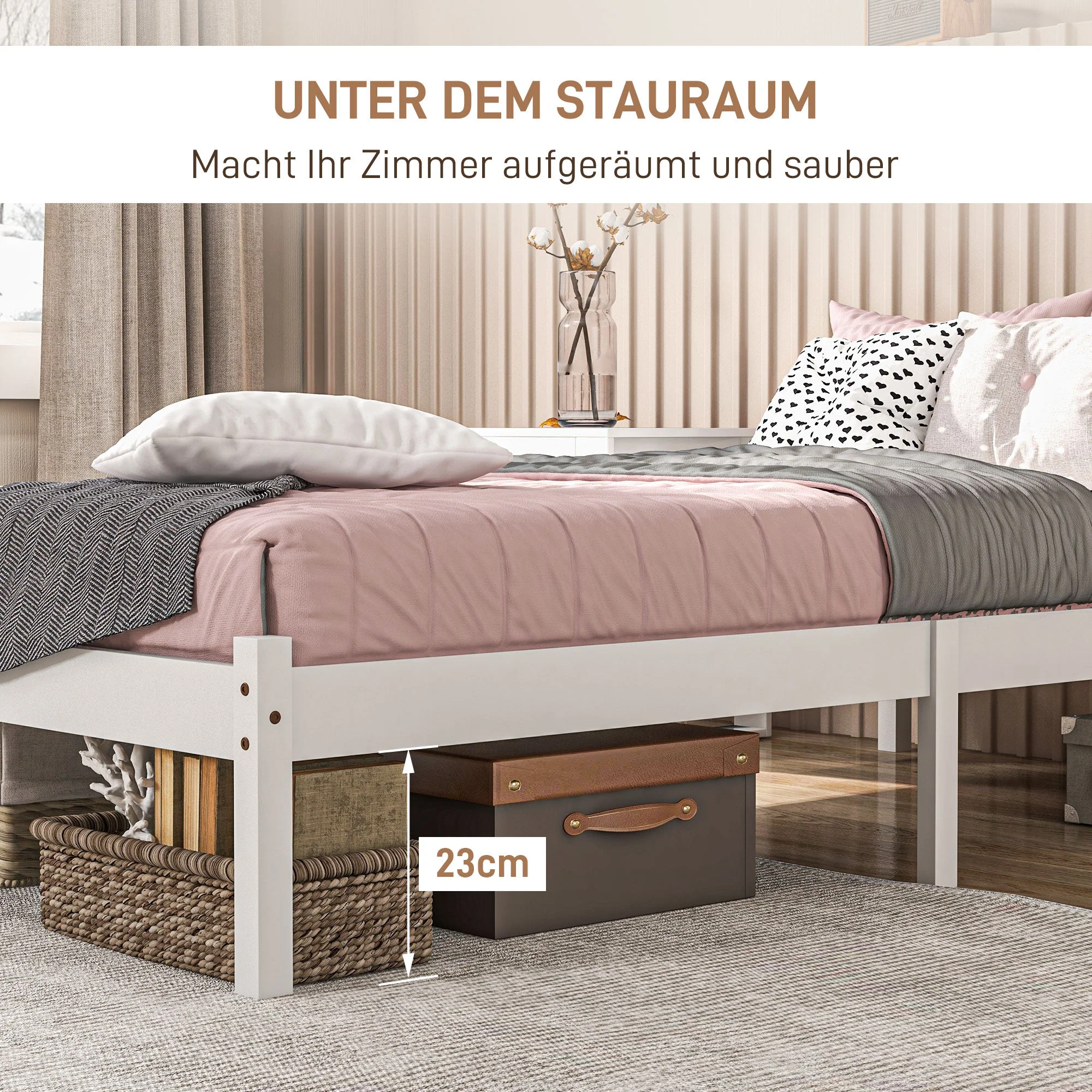 Wooden Bed Frame 208x96cm Slatted Base Headboard, White - Image 4