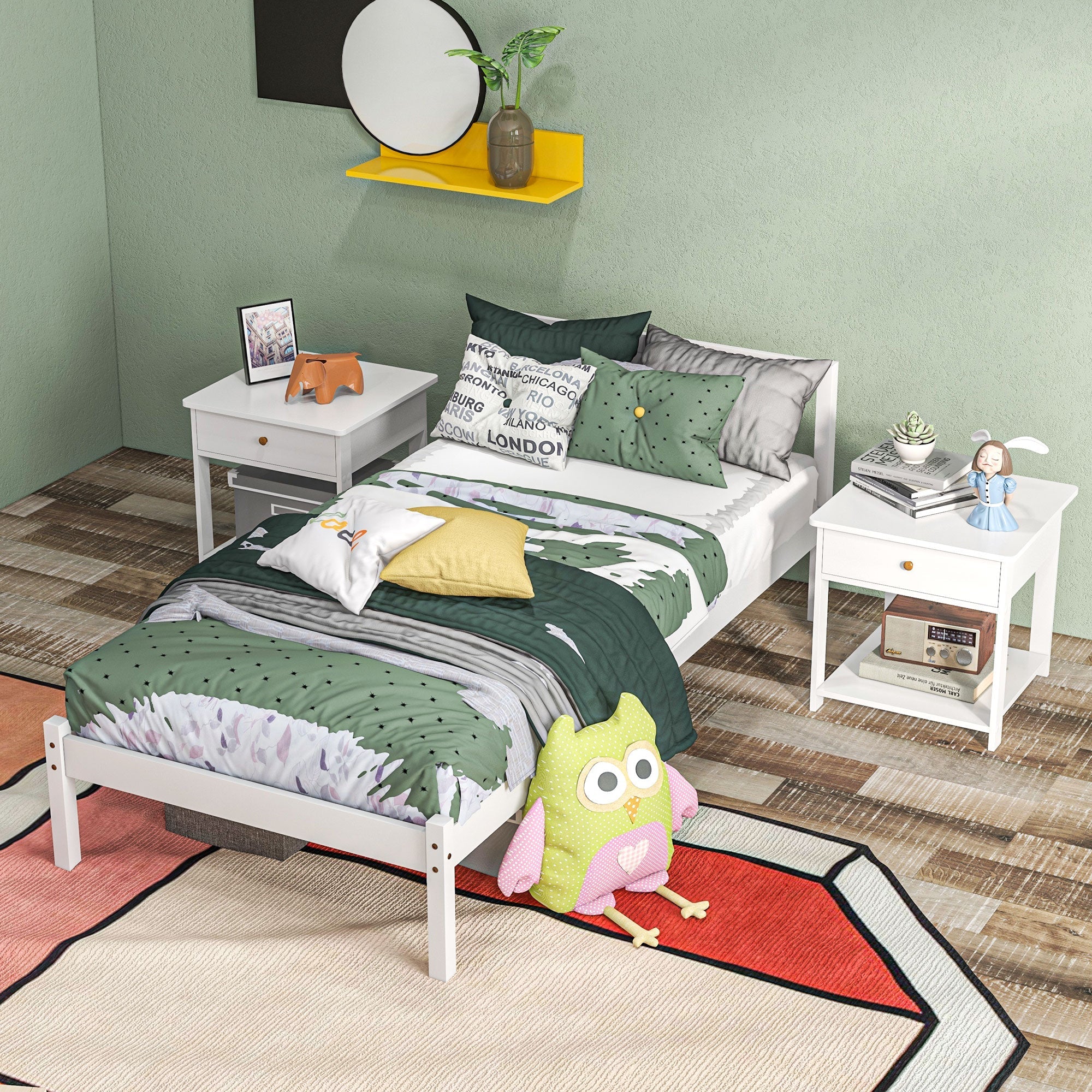 Wooden Bed Frame 208x96cm Slatted Base Headboard, White - Image 7