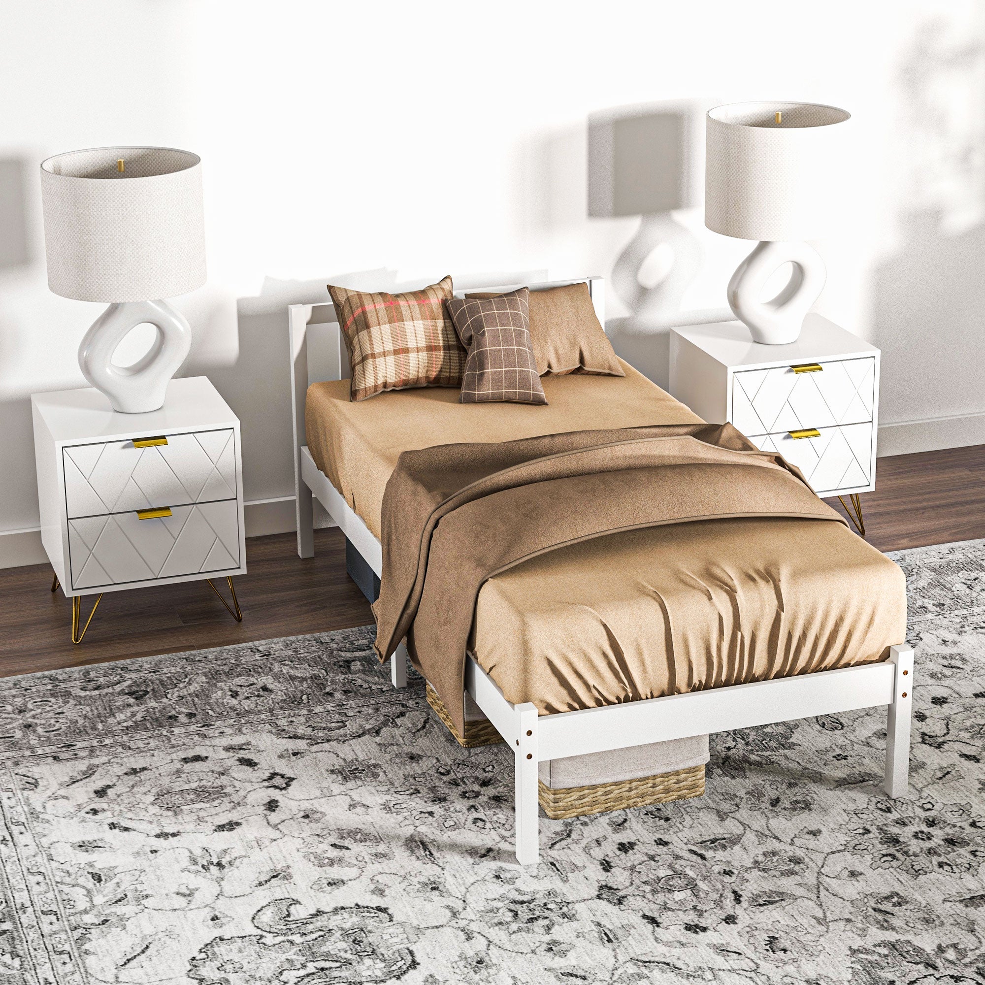 Wooden Bed Frame 208x96cm Slatted Base Headboard, White - Image 8