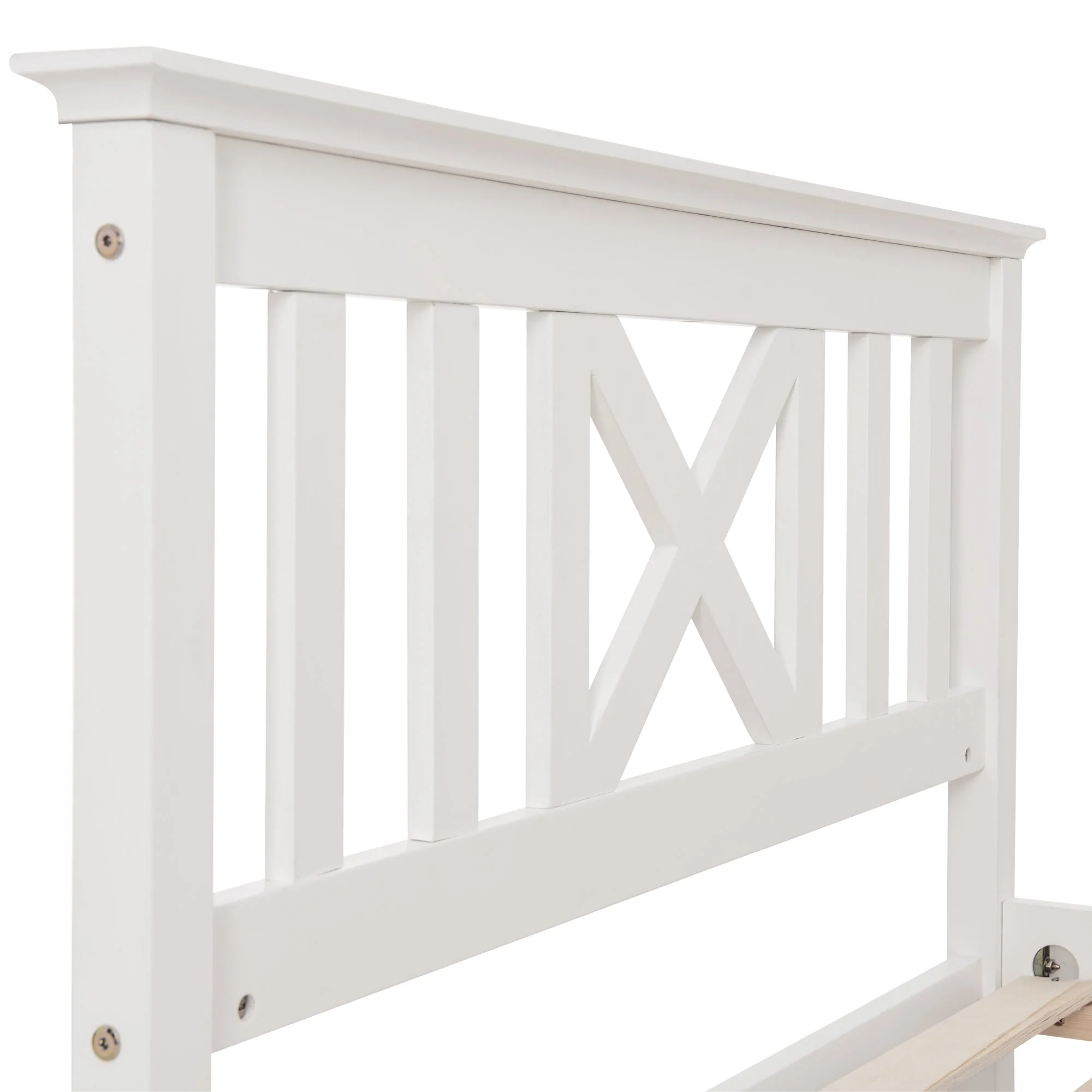 Wooden Bed Single, Bed Frame with Slatted Frame and Headboard, 90 x 200 cm, Solid Pine White - Image 2