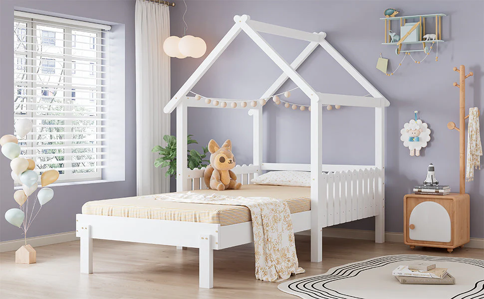 Wooden Bed with Pull-out and Safety Guardrails, 3ft Single, White MDF/Pine - Image 7