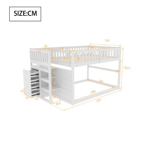 Wooden Bunk Bed with Ladder, Storage Drawers & Space-Saving Design, White - Image 11