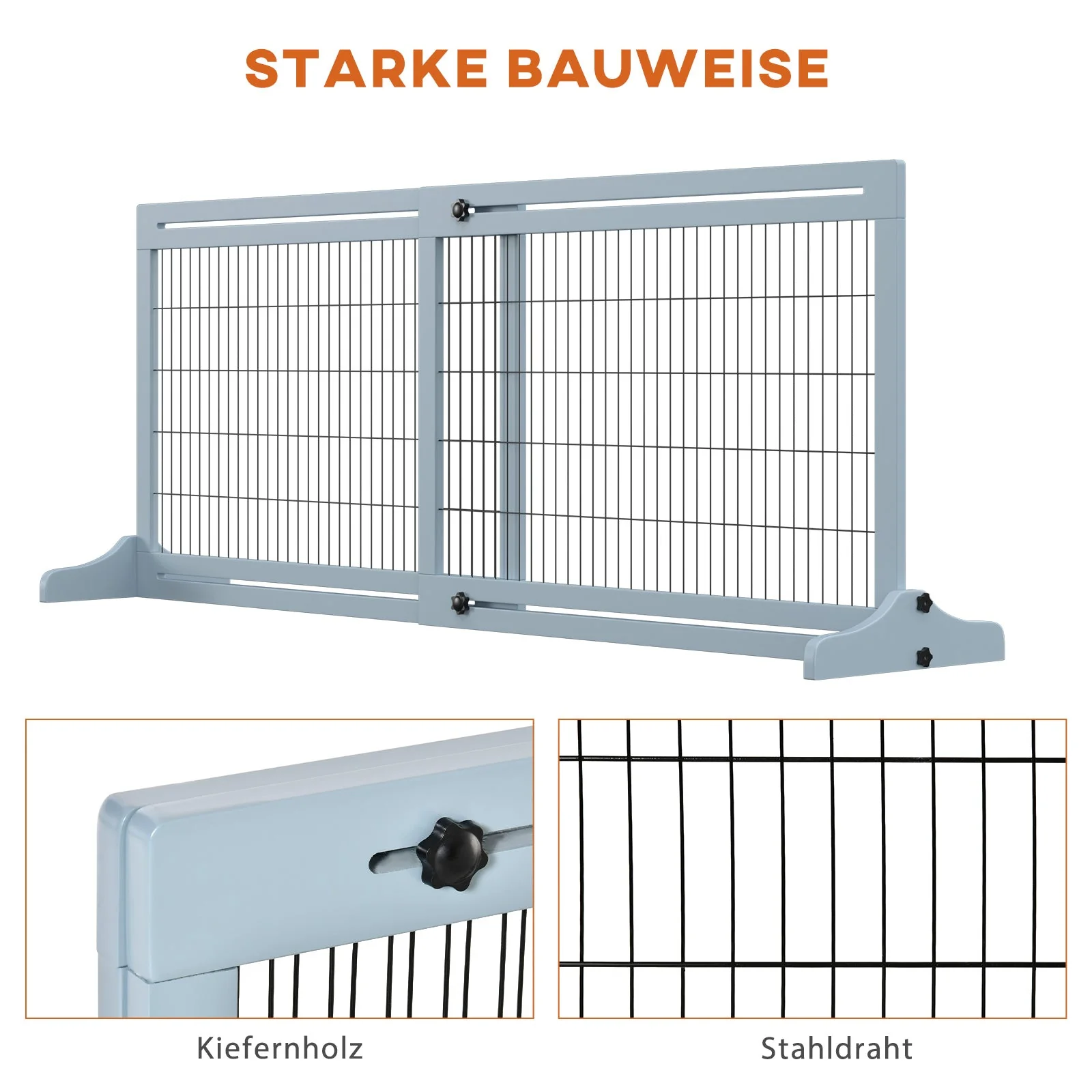 Wooden Dog Gate, Extendable Freestanding 104-183cm Grey - Image 6