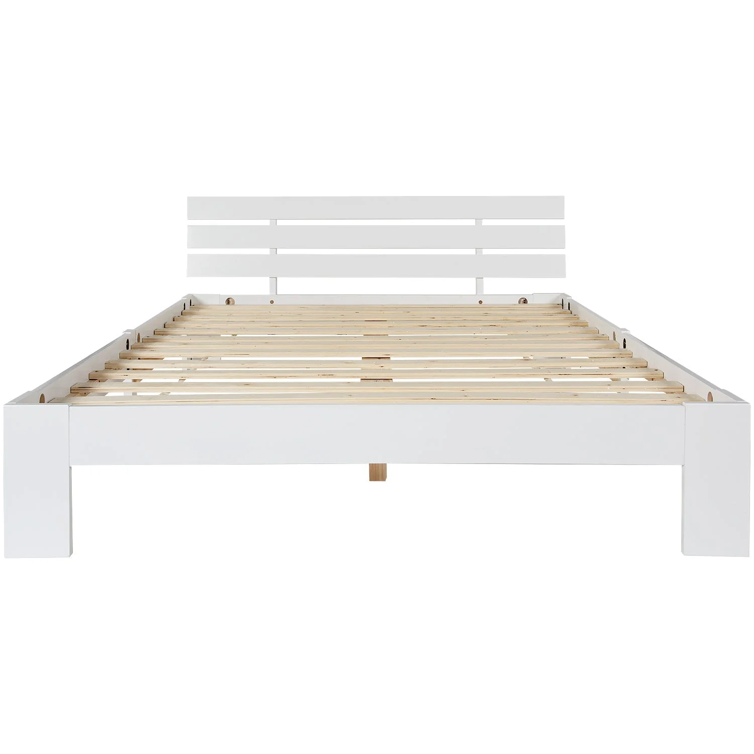 Wooden Double Bed with Headboard, Slatted Frame, Pine - Image 5