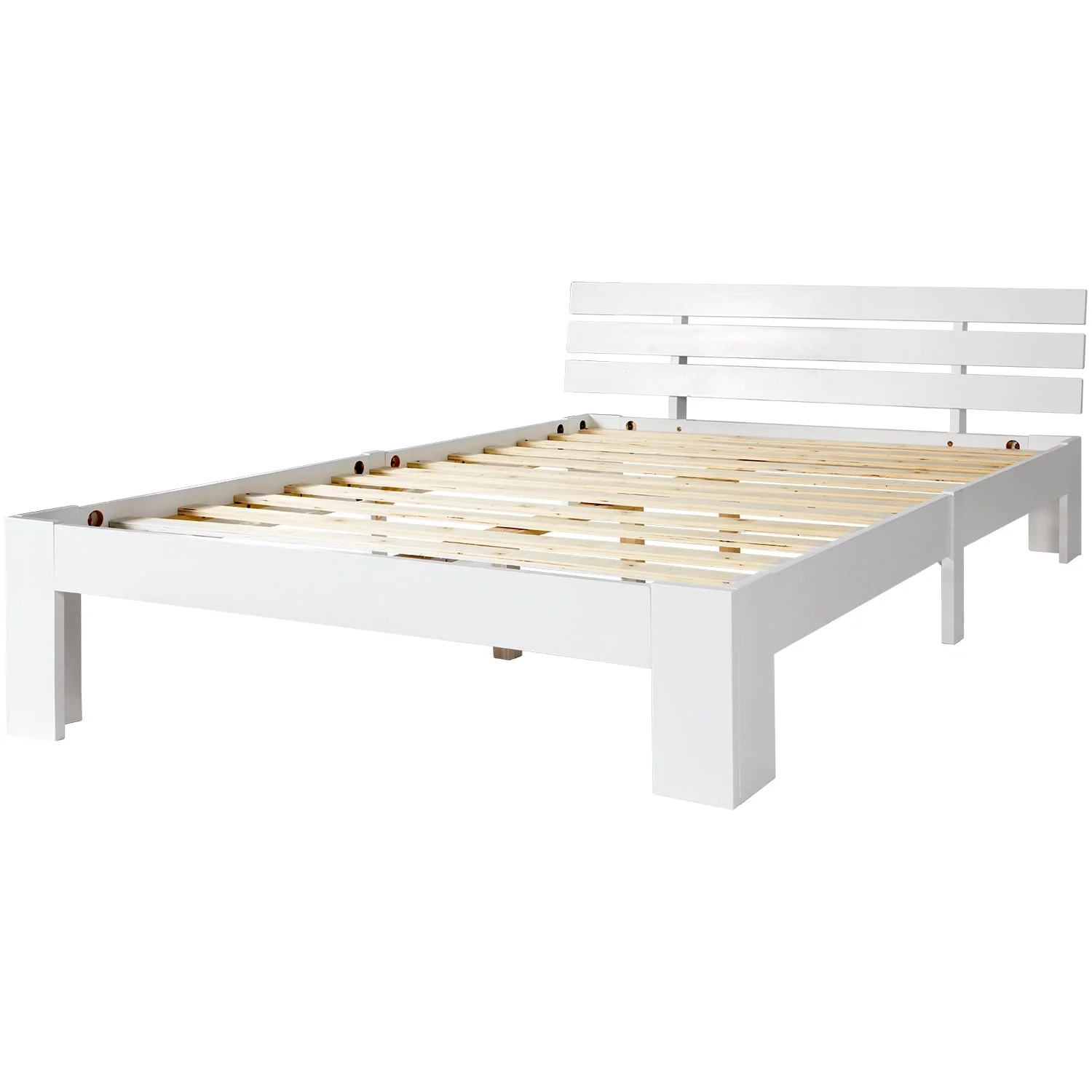 Wooden Double Bed with Headboard, Slatted Frame, Pine - Image 6