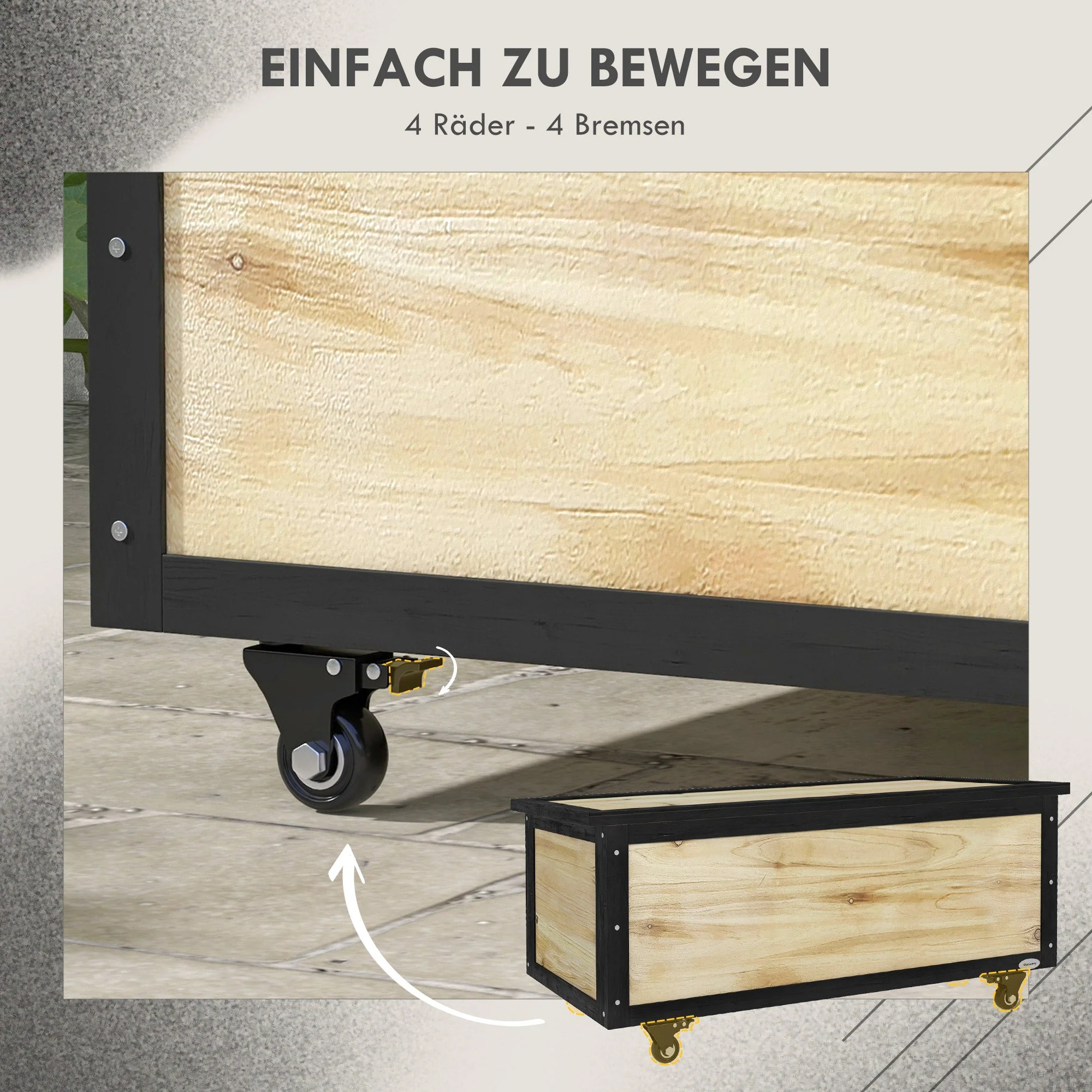 Wooden Garden Storage Box 121L Cushion Box with Wheels, Weatherproof, Natural - Image 4