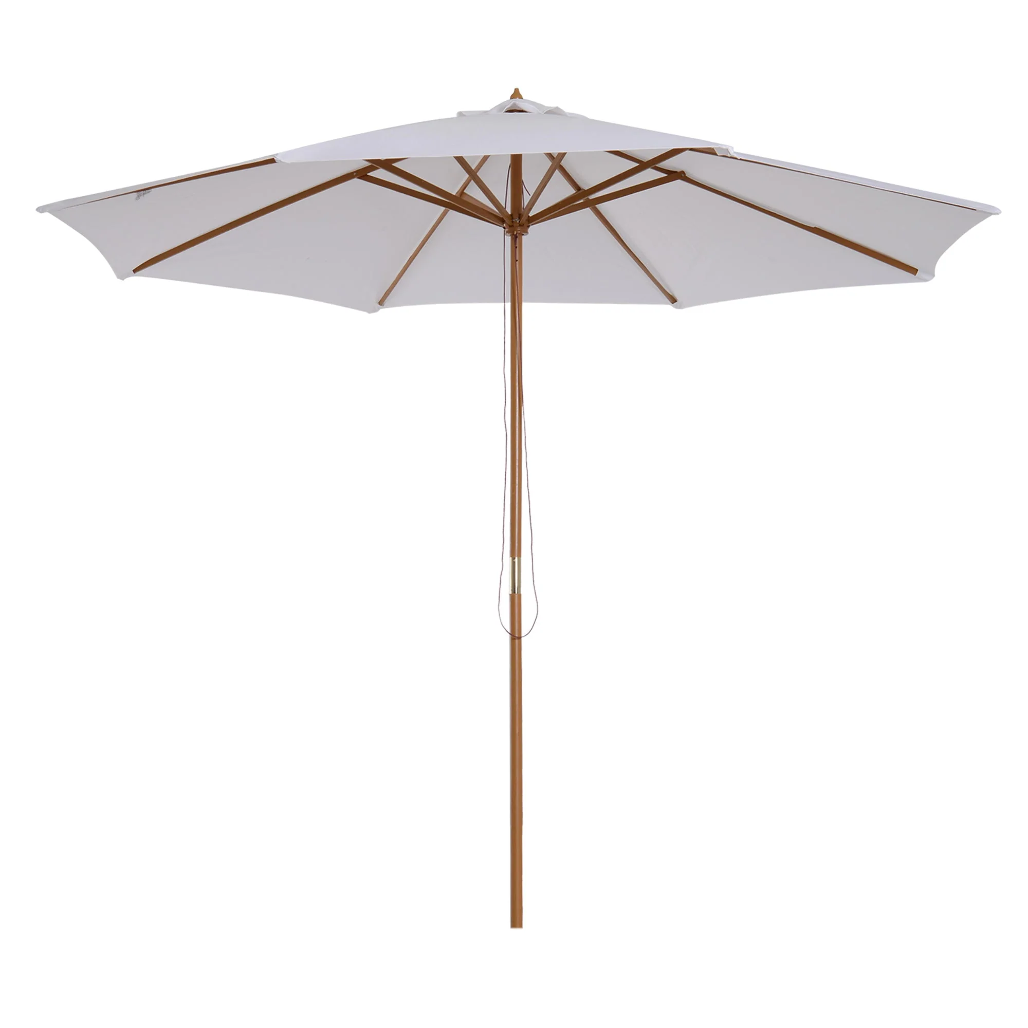 Wooden Parasol 300 cm Garden Balcony Bamboo Cream White - Image 2