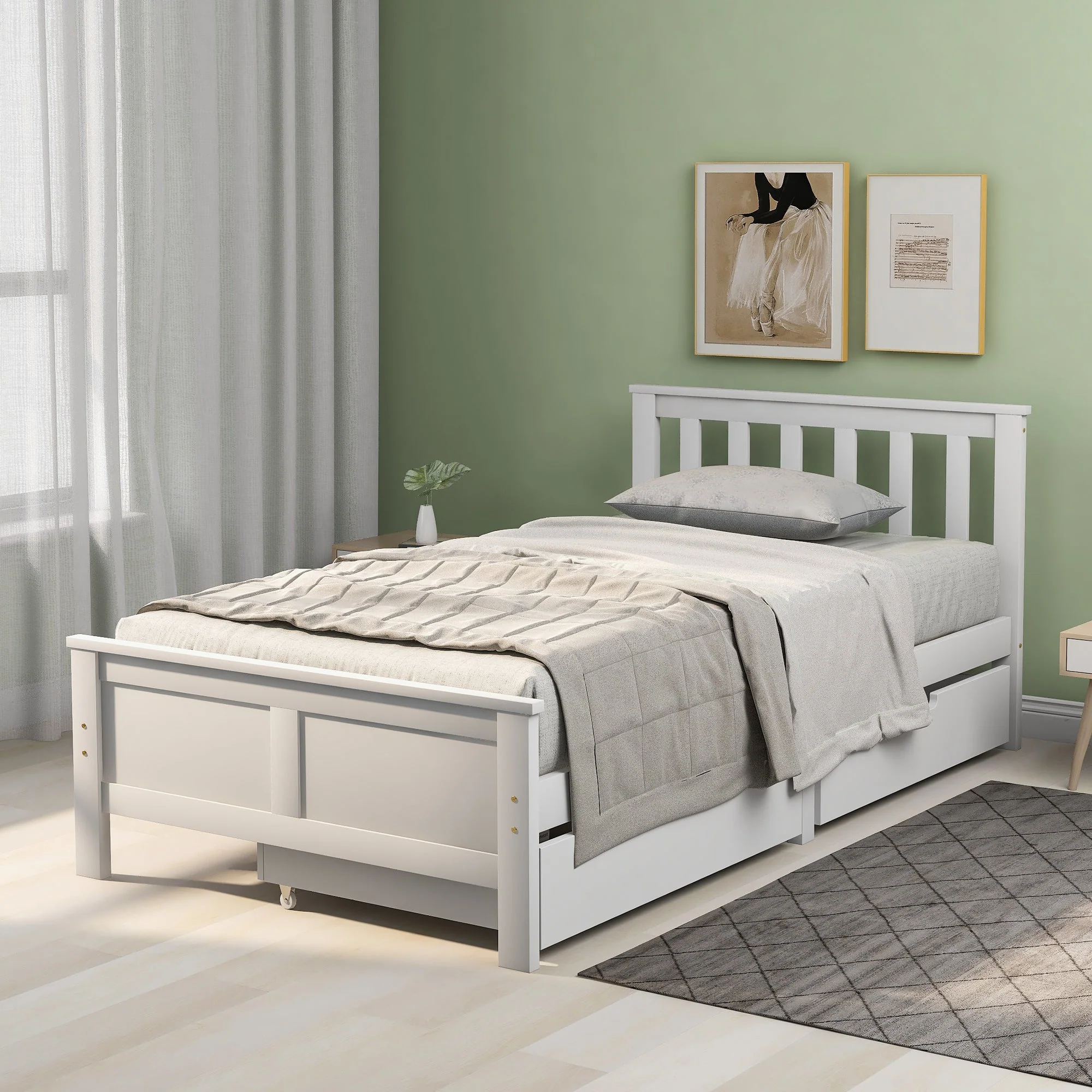 Solid White Pine Single Storage Bed with Integrated Drawers – 3ft (90 × 190 cm) - Image 3