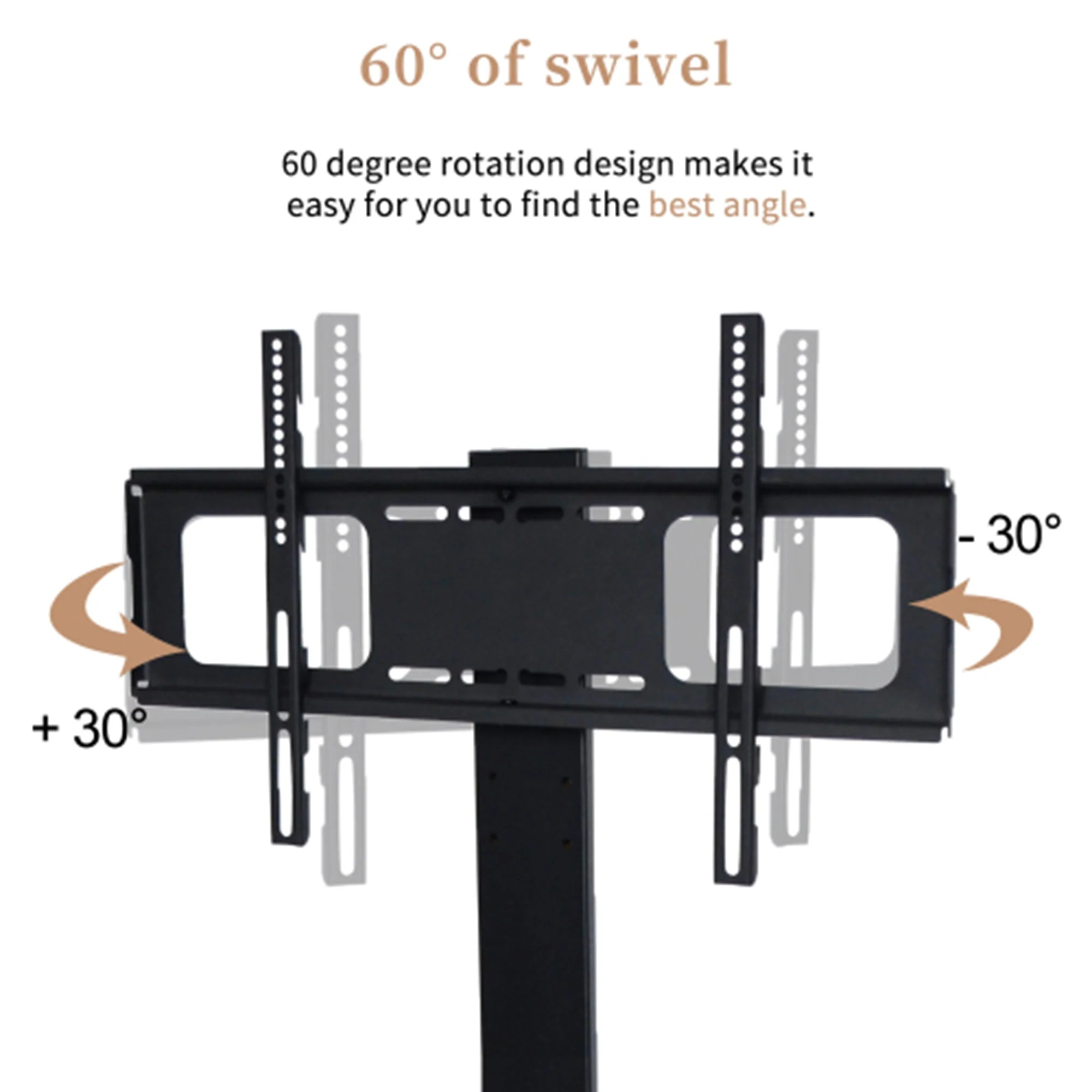 Wooden TV Cabinet Height-Adjustable Swivel Stand Wall Mount Black Tempered Glass Brown - Image 8