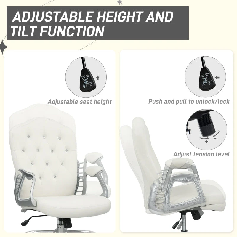 Work Chair with Diamante Back, Velvet-Feel Cream - Image 5