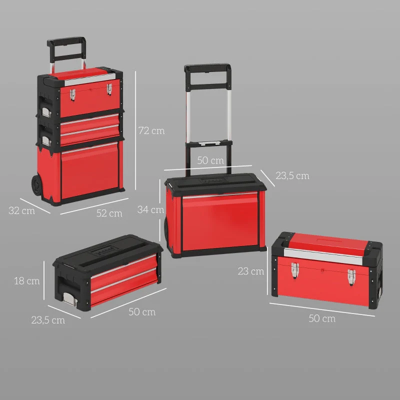 Workshop trolley, 3 modular units, rolling, steel, red - Image 3