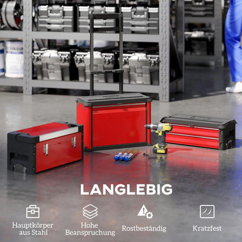 Workshop trolley, 3 modular units, rolling, steel, red - Image 5