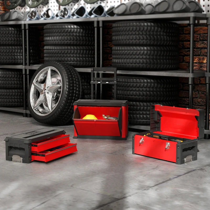 Workshop trolley, 3 modular units, rolling, steel, red - Image 6